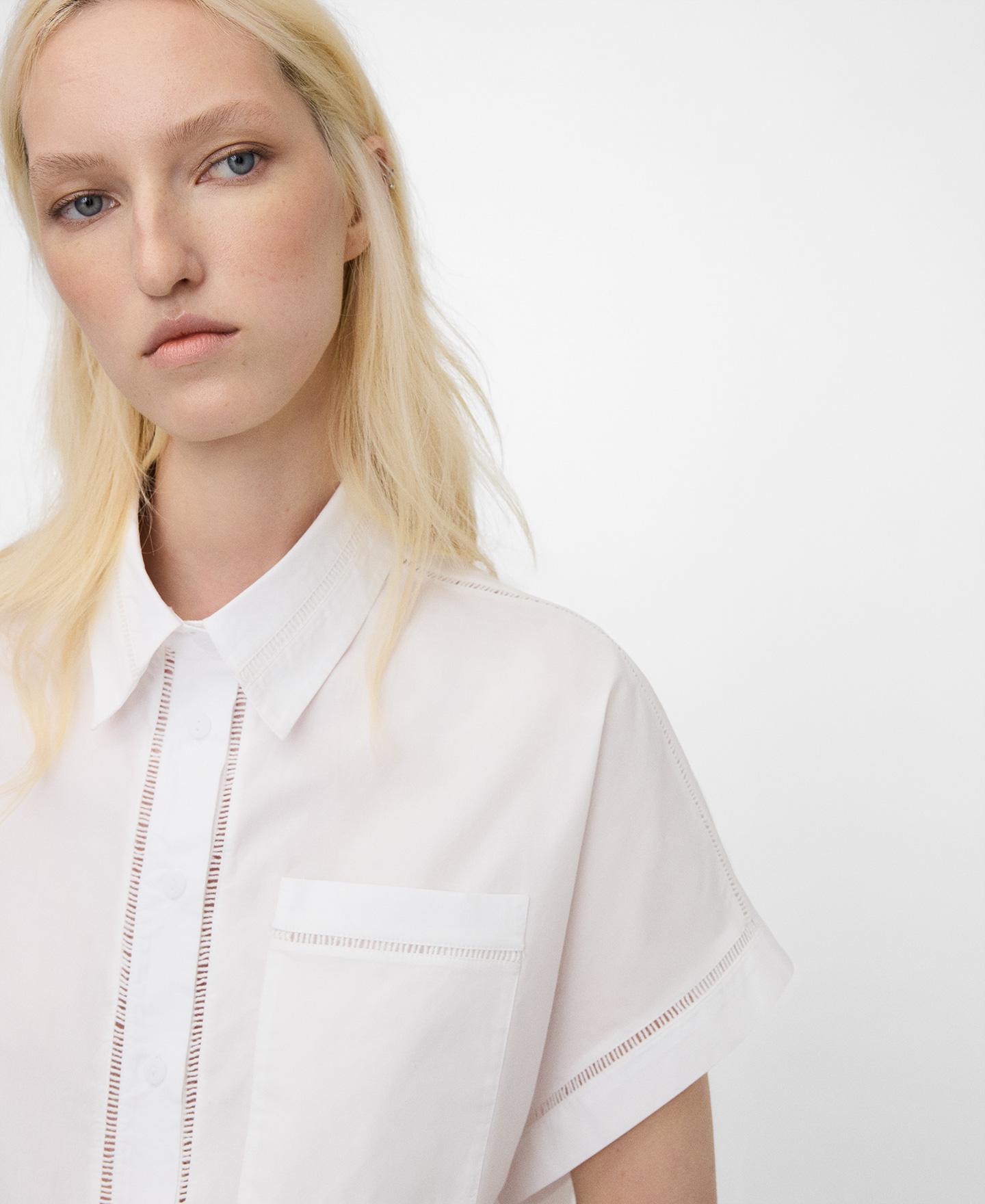 Camisa de mujer de algodón con entredós - Adolfo Dominguez - Blanco Blanco-4