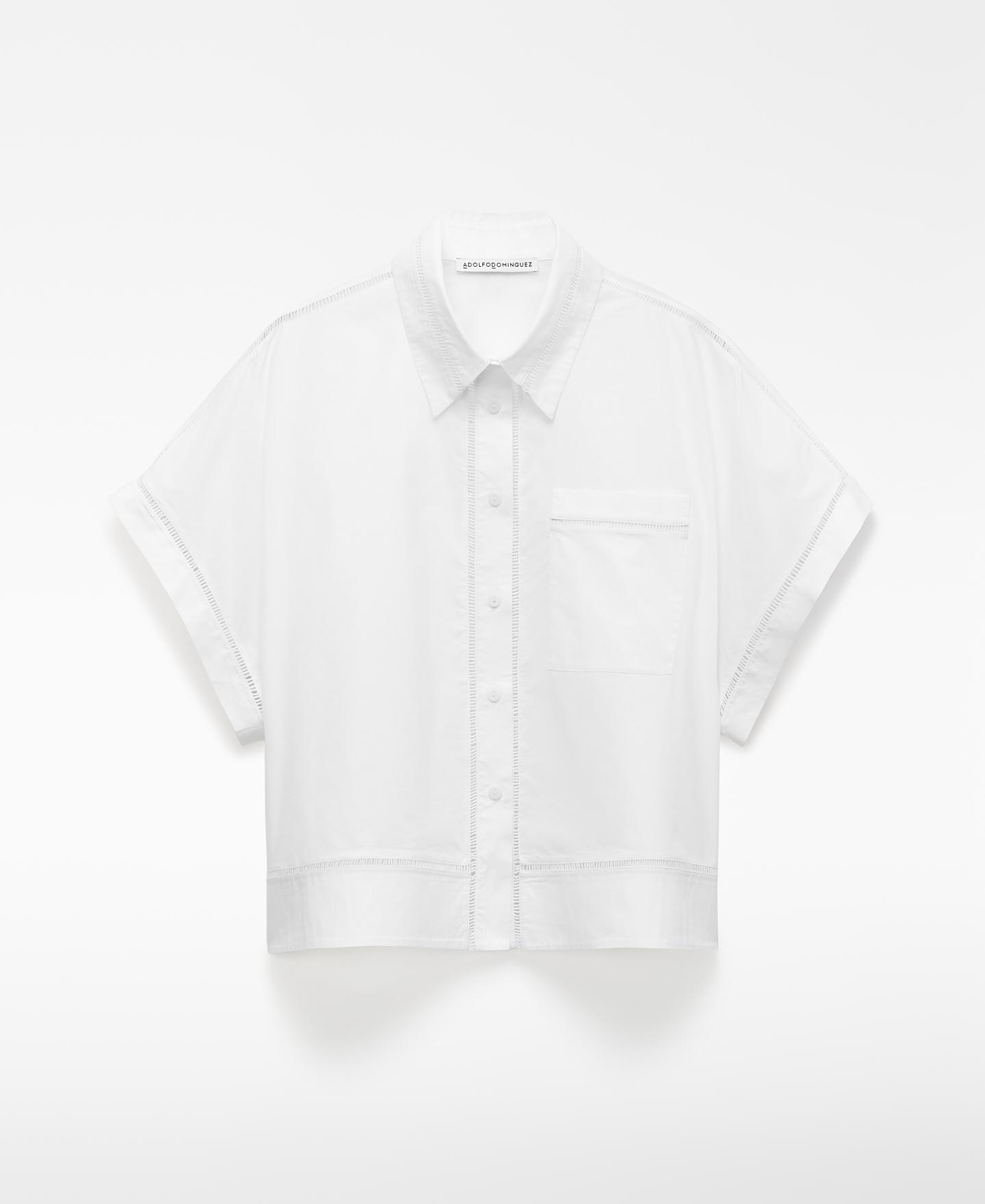 Camisa de mujer de algodón con entredós - Adolfo Dominguez - Blanco Blanco-6