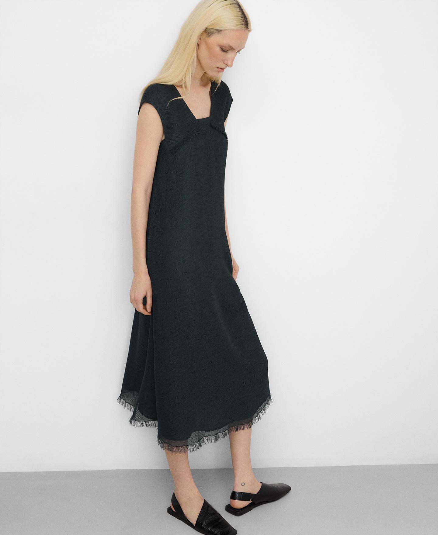 Adolfo Dominguez - Vestido largo en tweed desflecado.