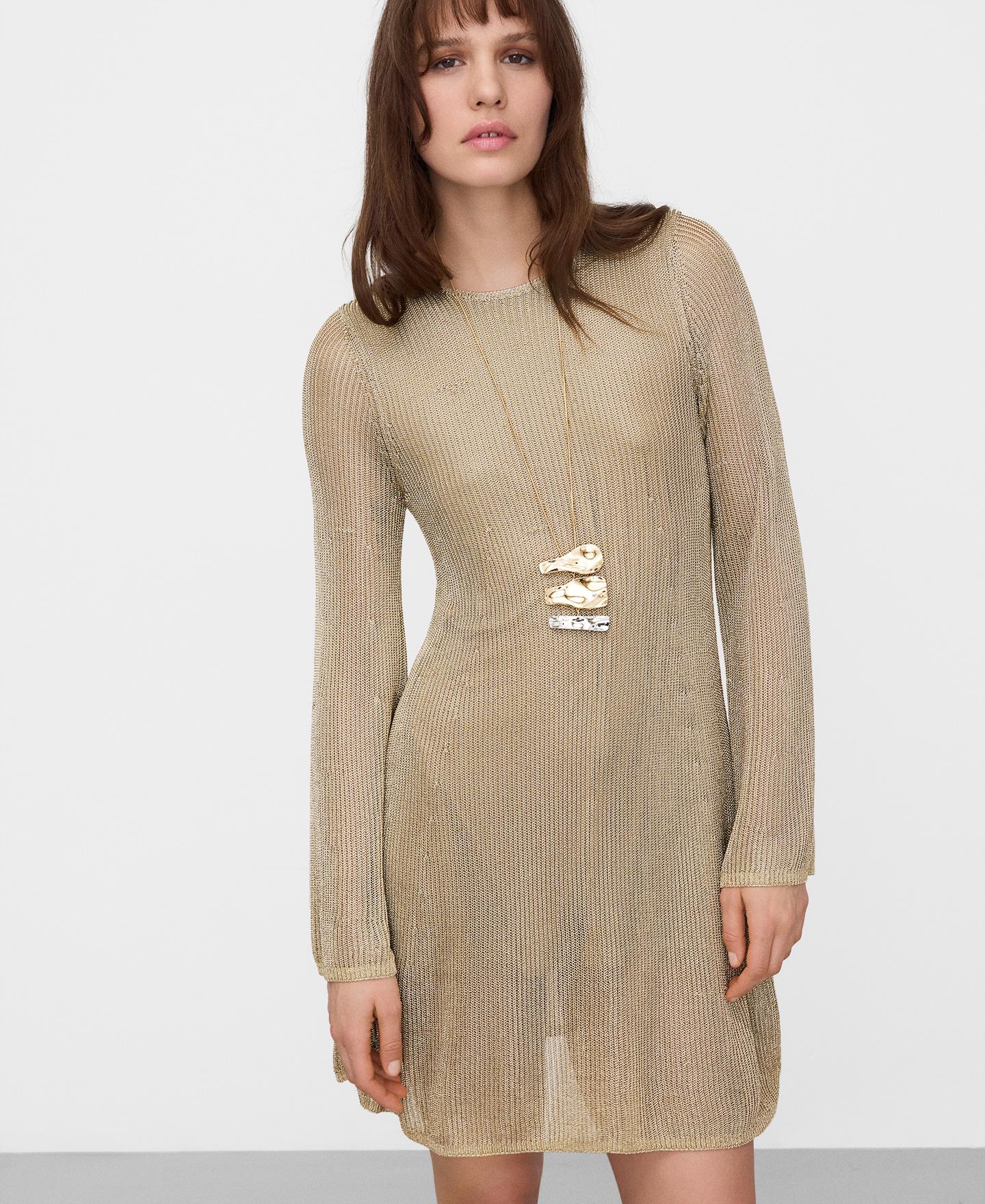 Vestido corto en punto metalizado Dorado Adolfo Dominguez · El Corte Inglés — oferta en El Corte Inglés