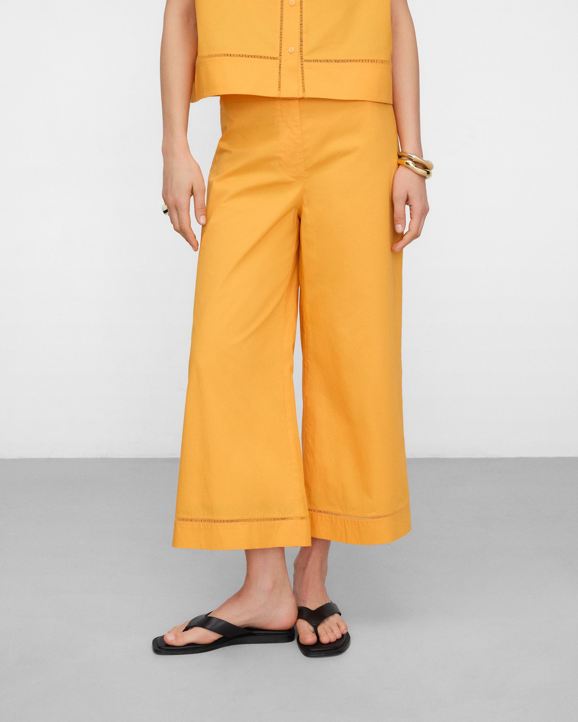 Pantalones rectos de mujer de algodón con entredós - Adolfo Dominguez - Naranja Naranja-1
