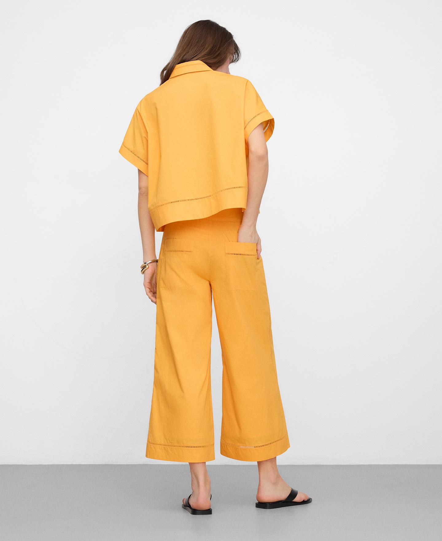Pantalones rectos de mujer de algodón con entredós - Adolfo Dominguez - Naranja Naranja-3