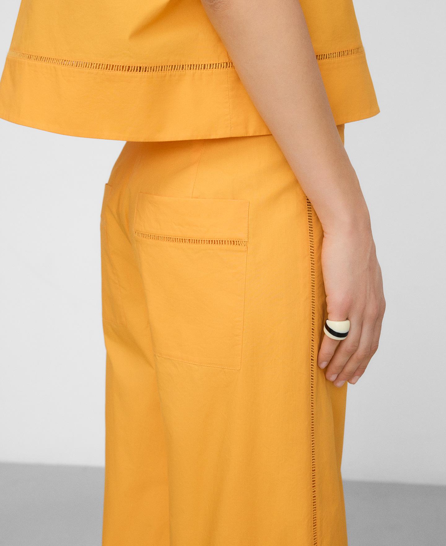 Pantalones rectos de mujer de algodón con entredós - Adolfo Dominguez - Naranja Naranja-4