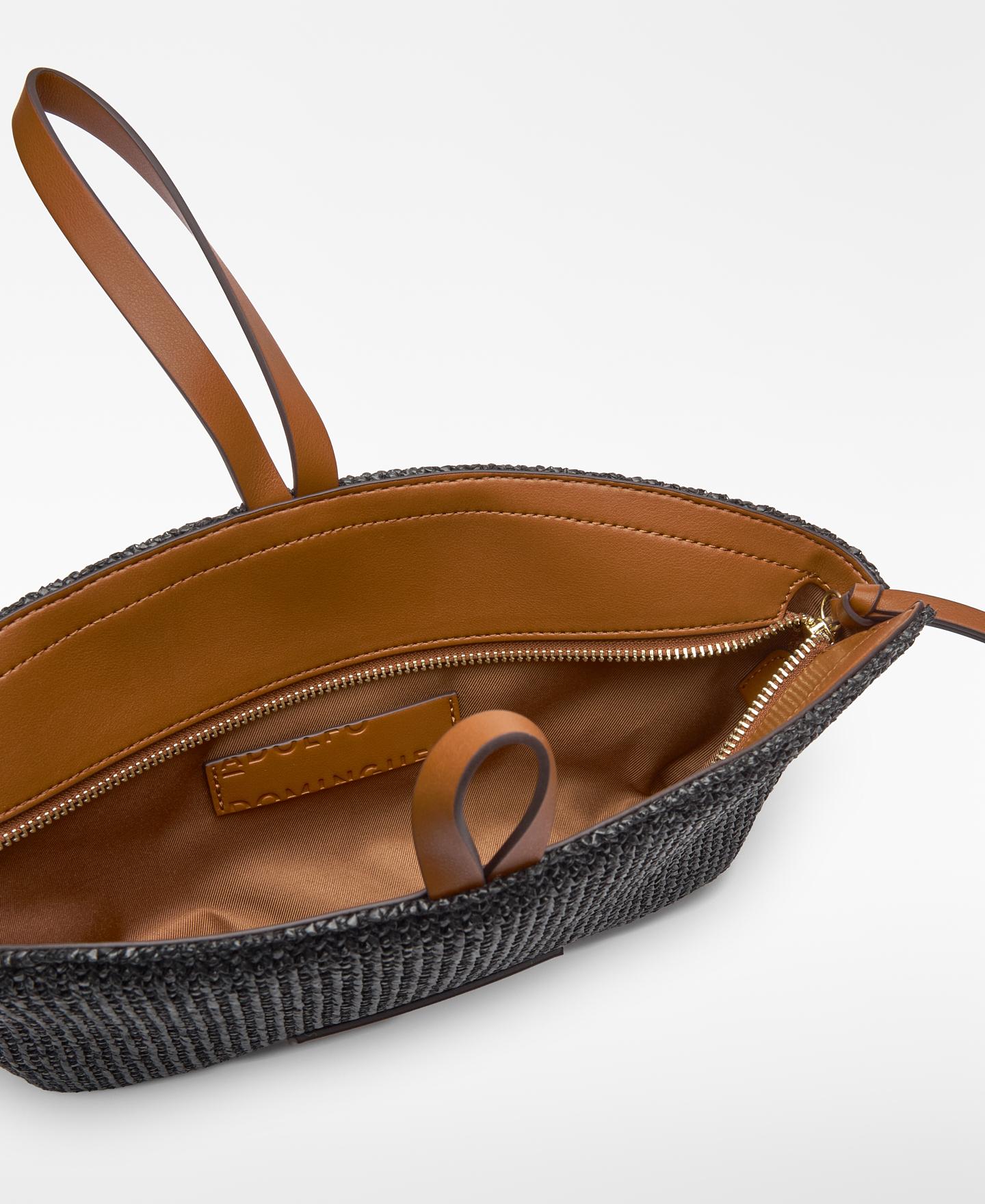 Bolso pequeño de mujer Eclipse con textura de rafia - Adolfo Dominguez - Negro Negro-5