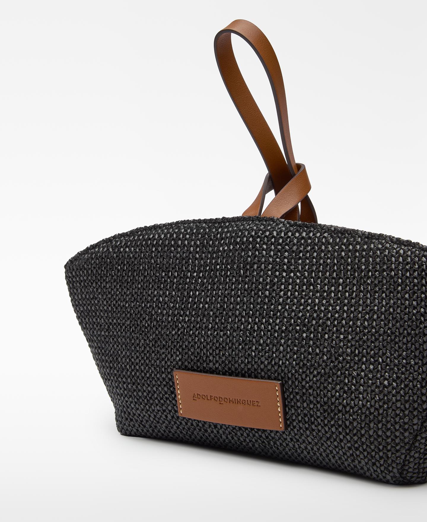 Bolso pequeño de mujer Eclipse con textura de rafia - Adolfo Dominguez - Negro Negro-4
