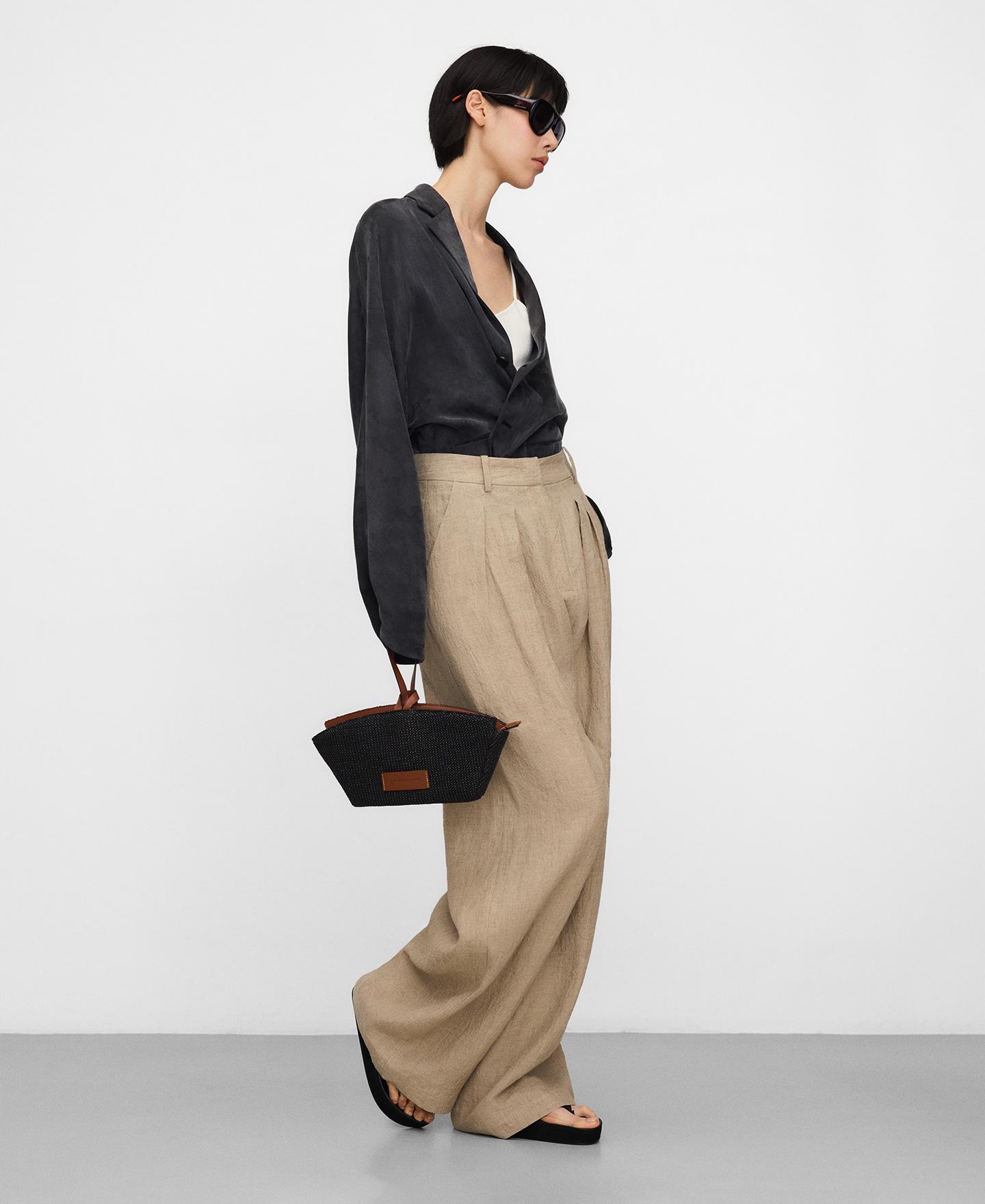 Bolso pequeño de mujer Eclipse con textura de rafia - Adolfo Dominguez - Negro Negro-2