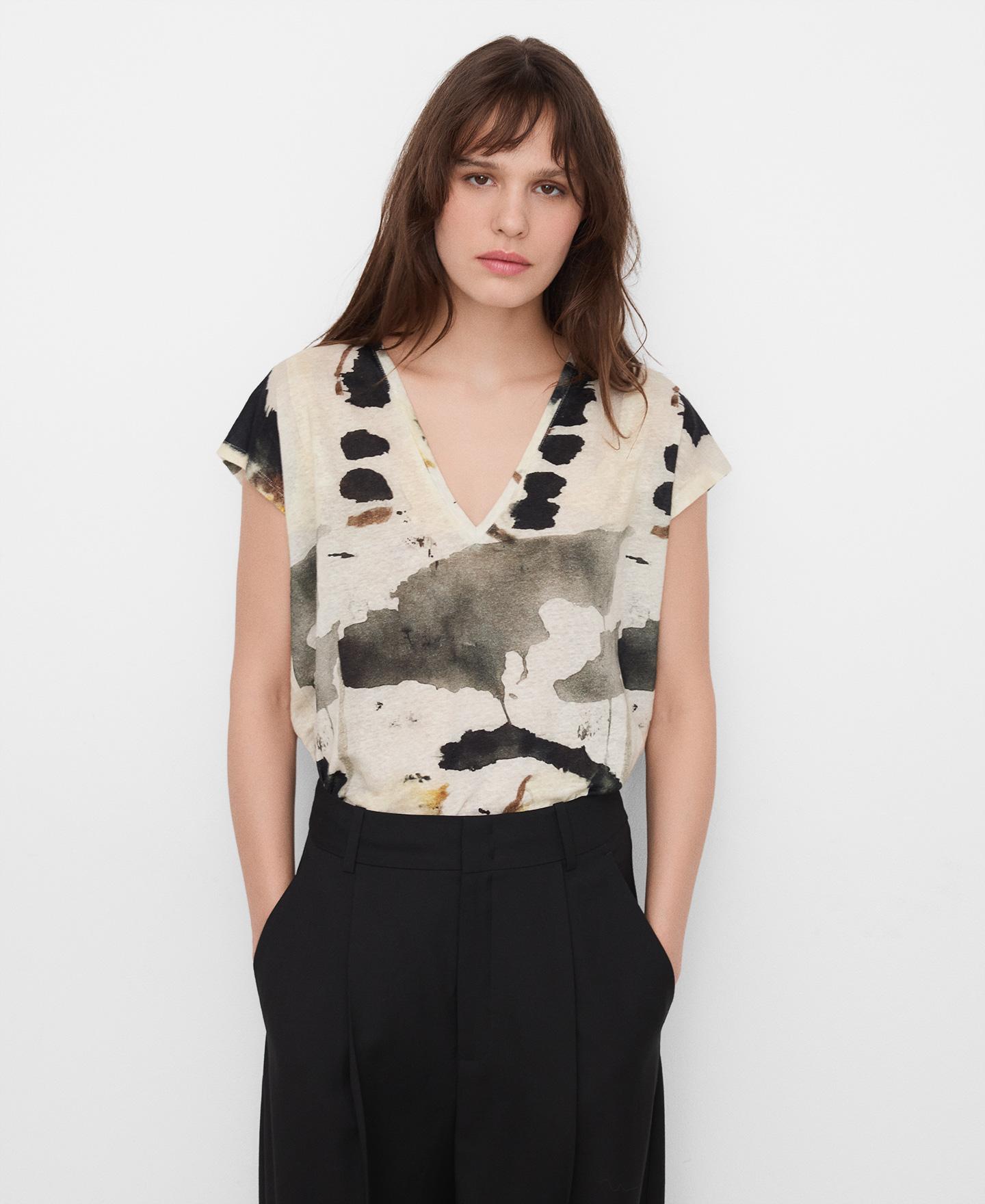 Adolfo Dominguez - Camiseta de mujer estampada en lino europeo.