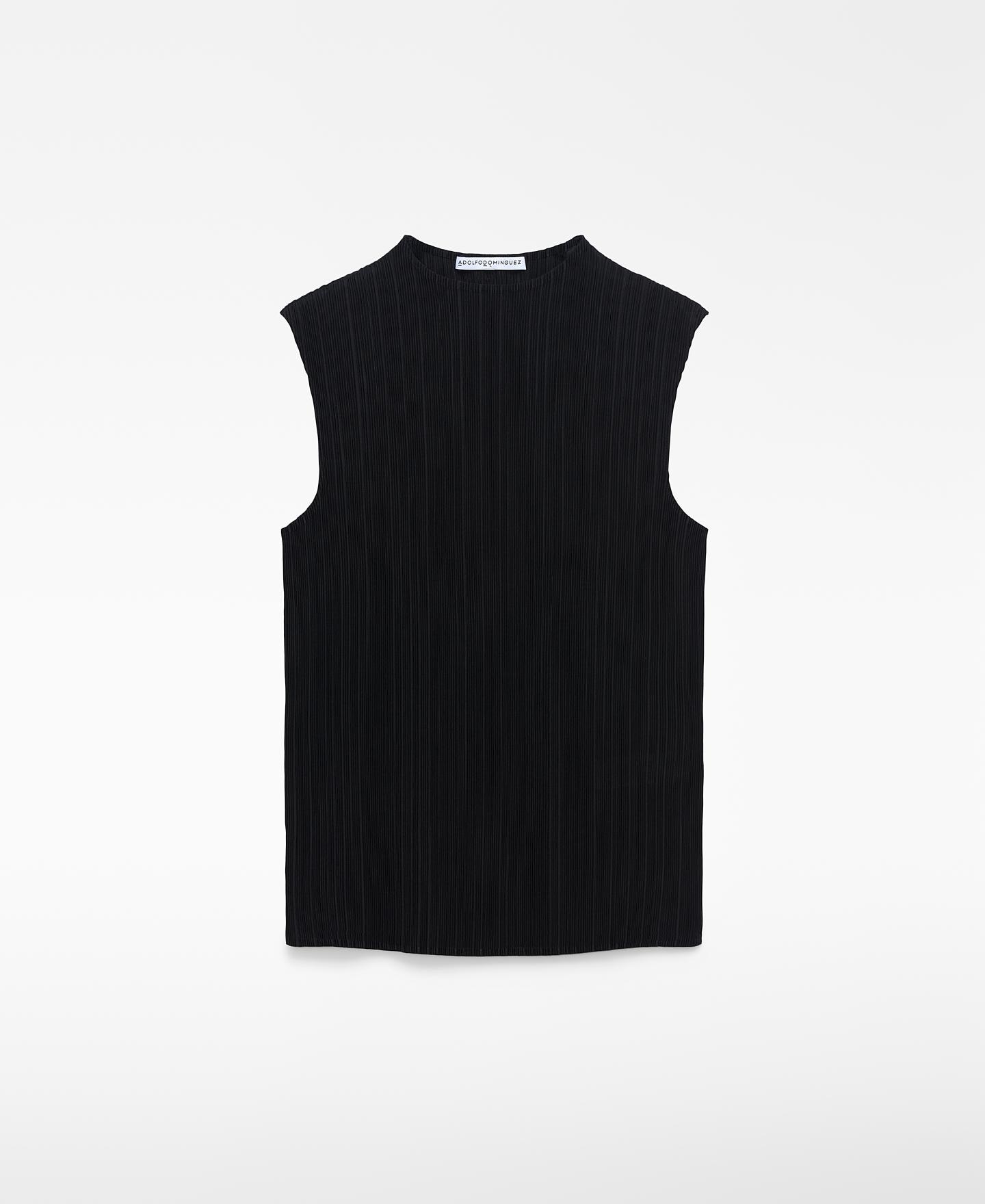 Top de mujer de crinkle con cuello perkins - Adolfo Dominguez - Negro Negro-6