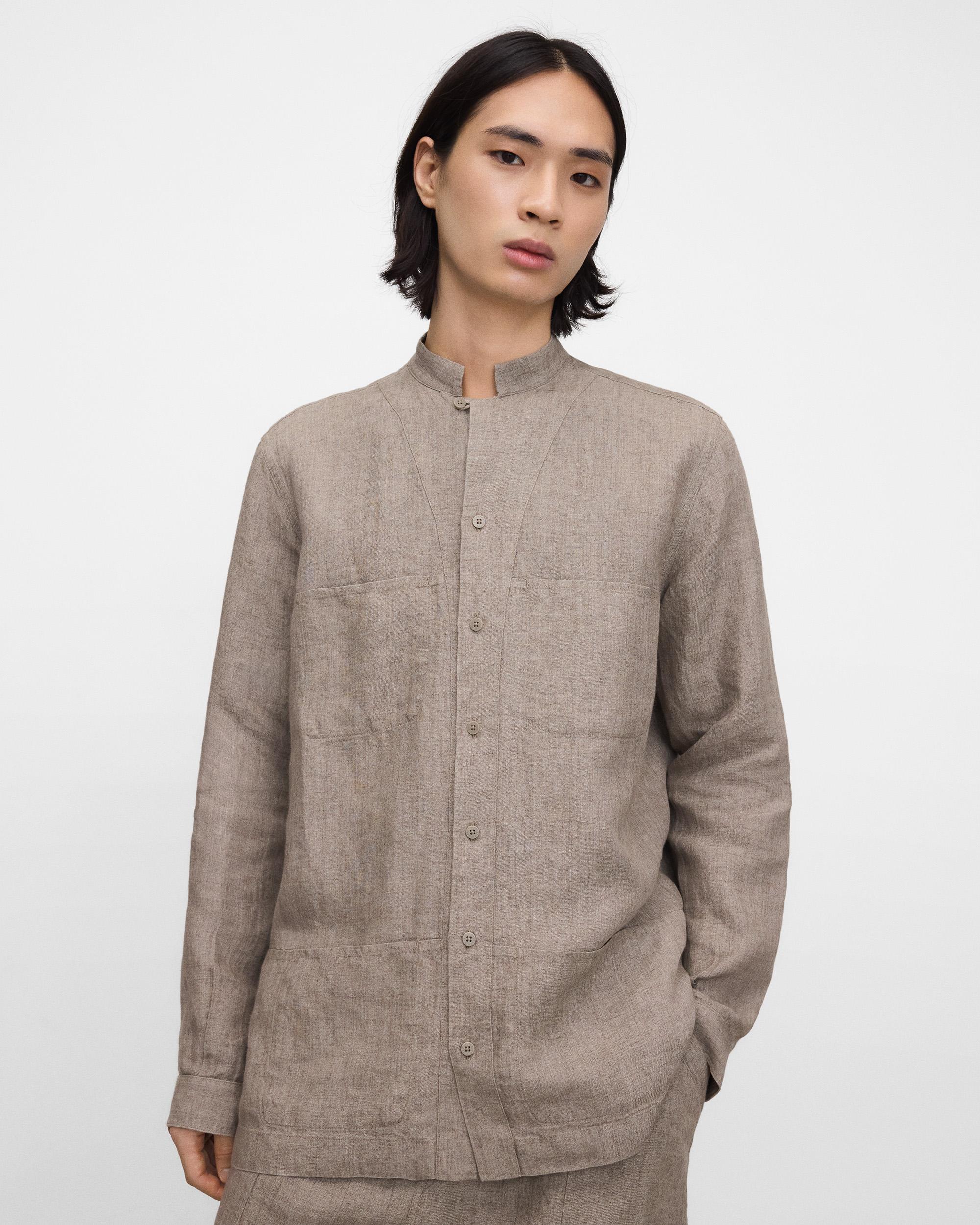Adolfo Dominguez - Camisa de lino de hombre con cuello mao en lino europeo.