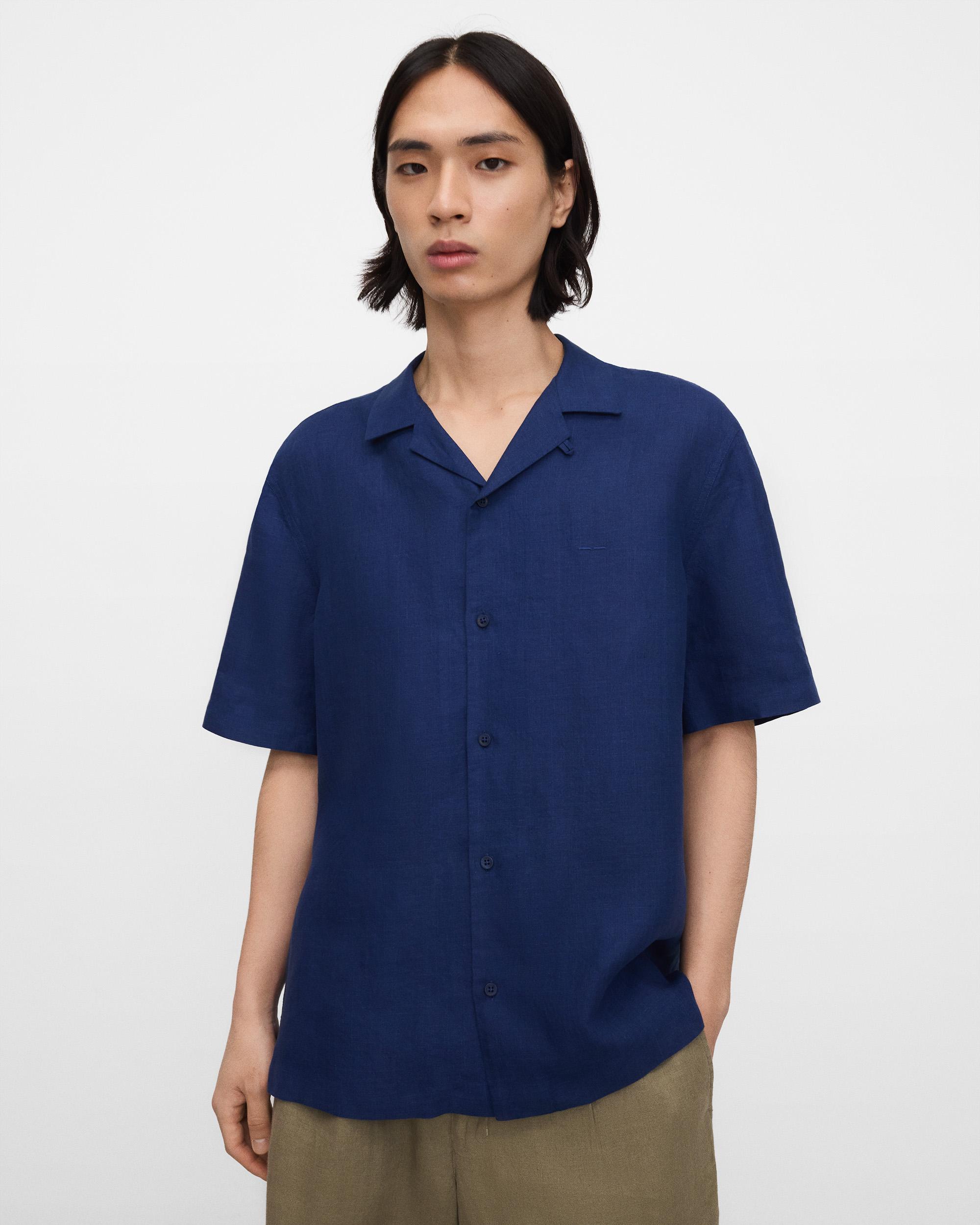 Camisa de lino de hombre de cuello bowling en lino europeo