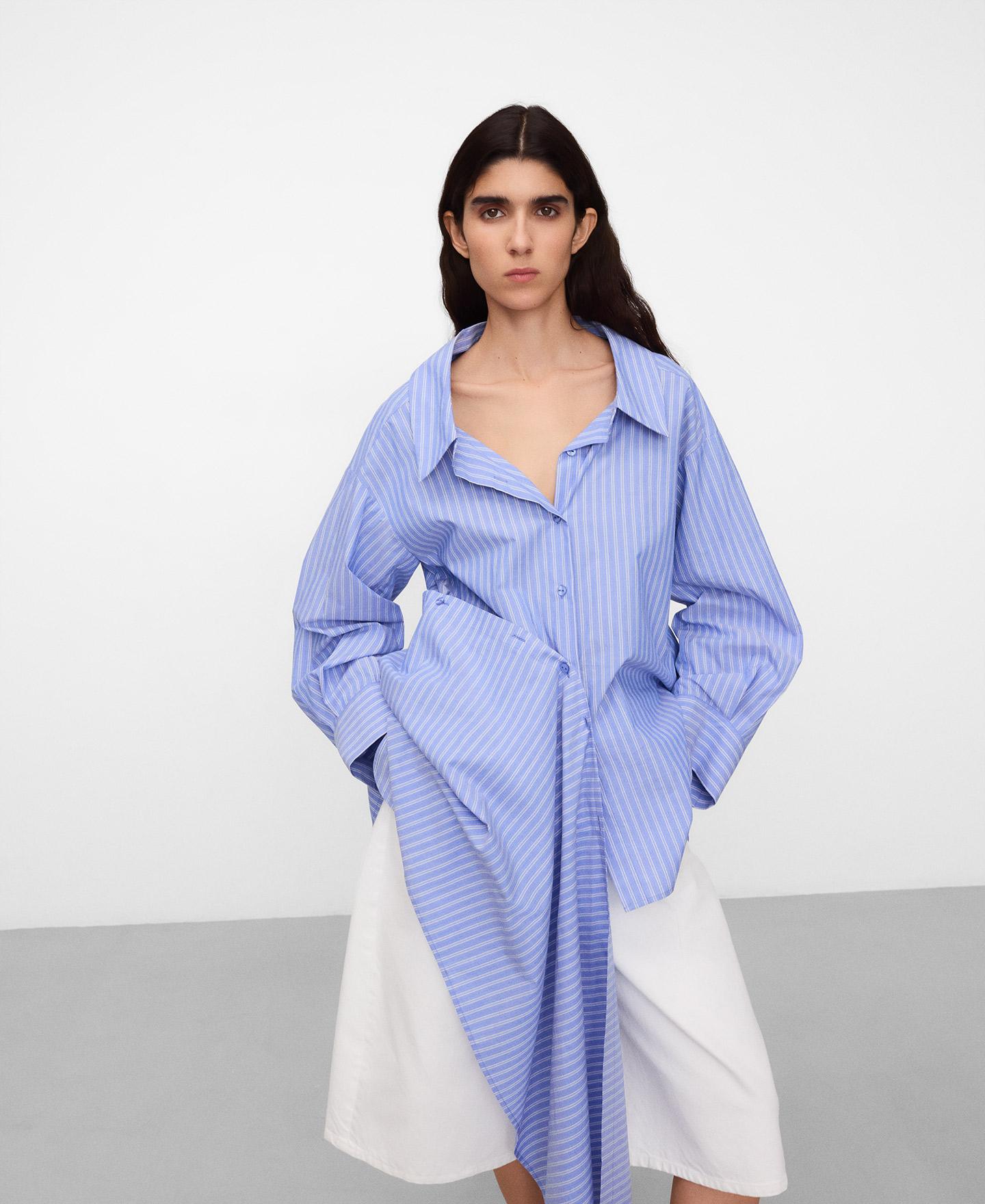 Adolfo Dominguez - Camisa de mujer de algodón multiposición a rayas.