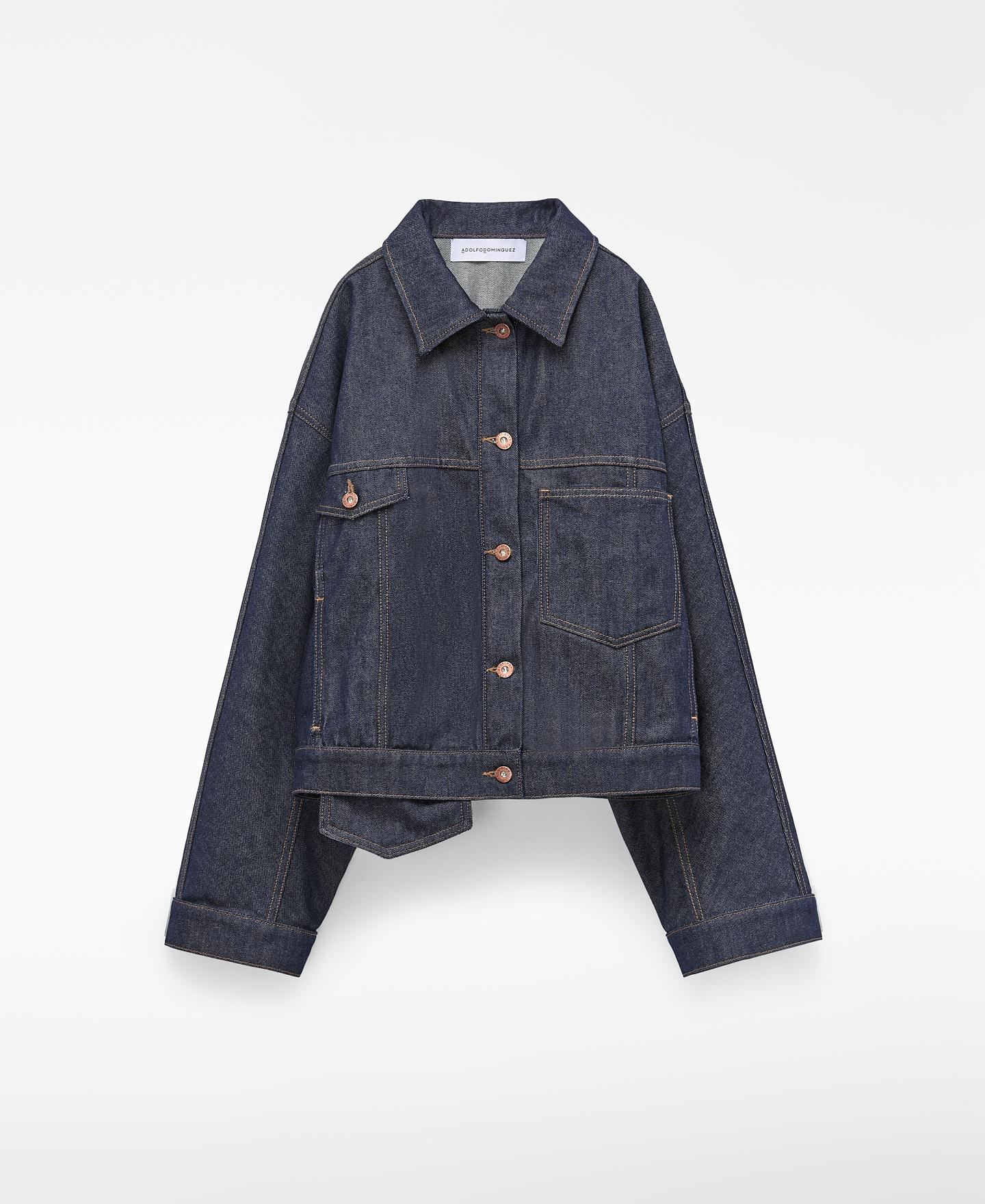 Chaqueta asimétrica de mujer en denim de algodón - Adolfo Dominguez - Azul marino Azul marino-6