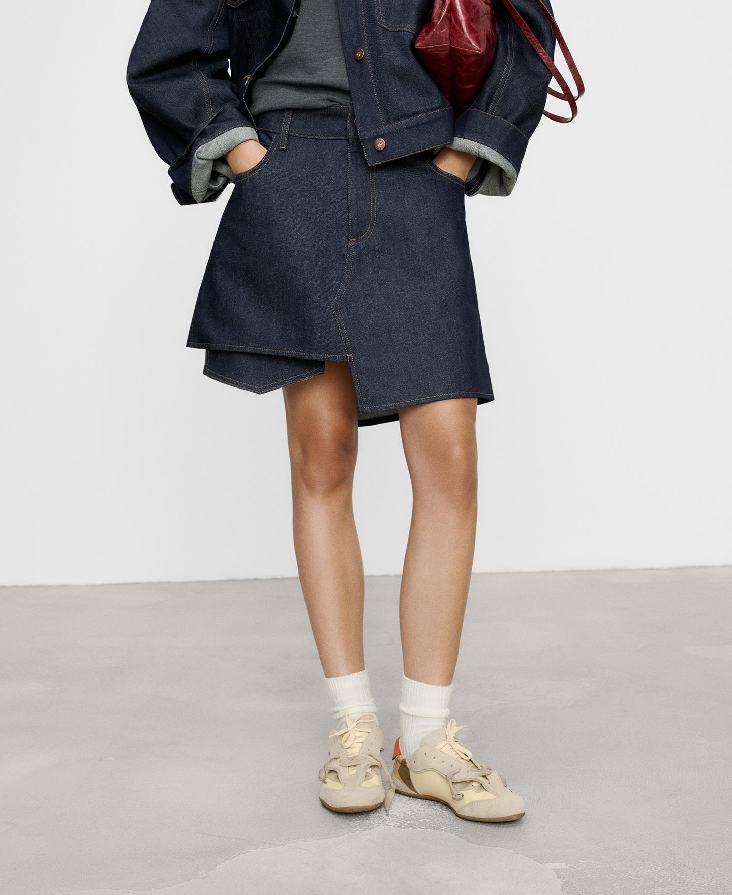 Imagen 0 de Minifalda asimétrica en denim de algodón Azul marino