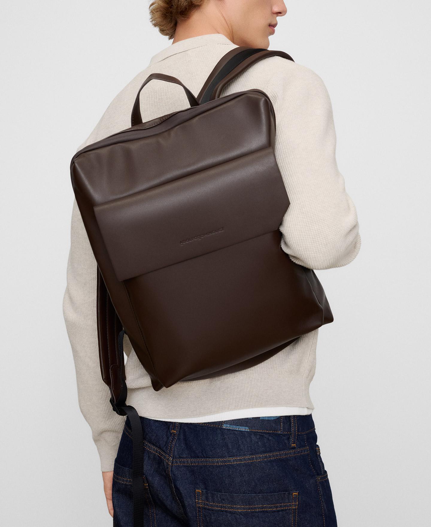 Mochila de hombre bolso compacto con bolsillo exterior - Adolfo Dominguez - Marrón oscuro Marrón oscuro-2