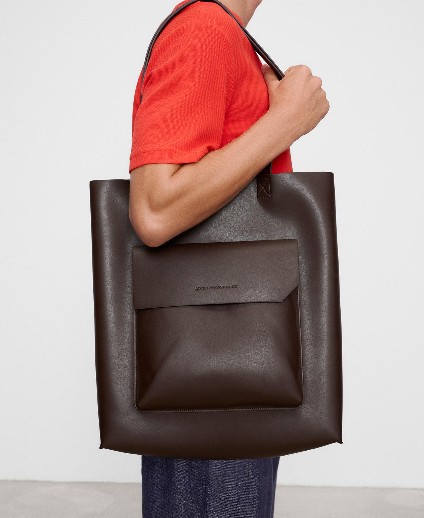 Bandolera de hombre tipo shopper con bolsillo exterior - Adolfo Dominguez - Marrón oscuro Marrón oscuro-3