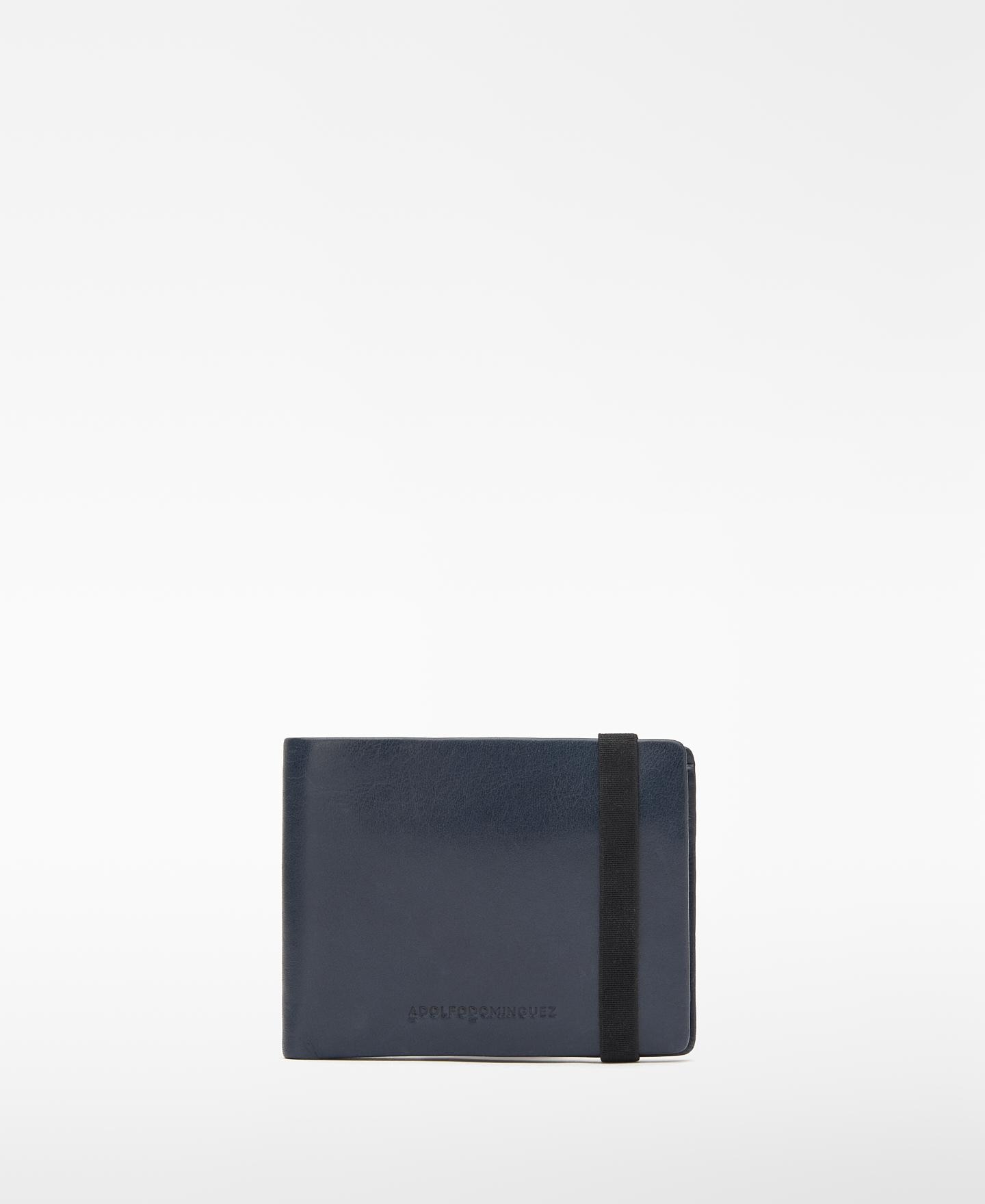 Imagen 0 de Cartera de hombre desplegable de piel con cierre elástico Azul marino