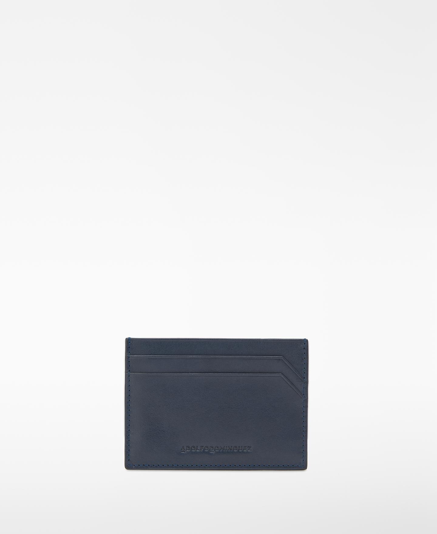 Imagen 0 de Cartera de hombre tarjetero de piel con esquina biselada Azul marino