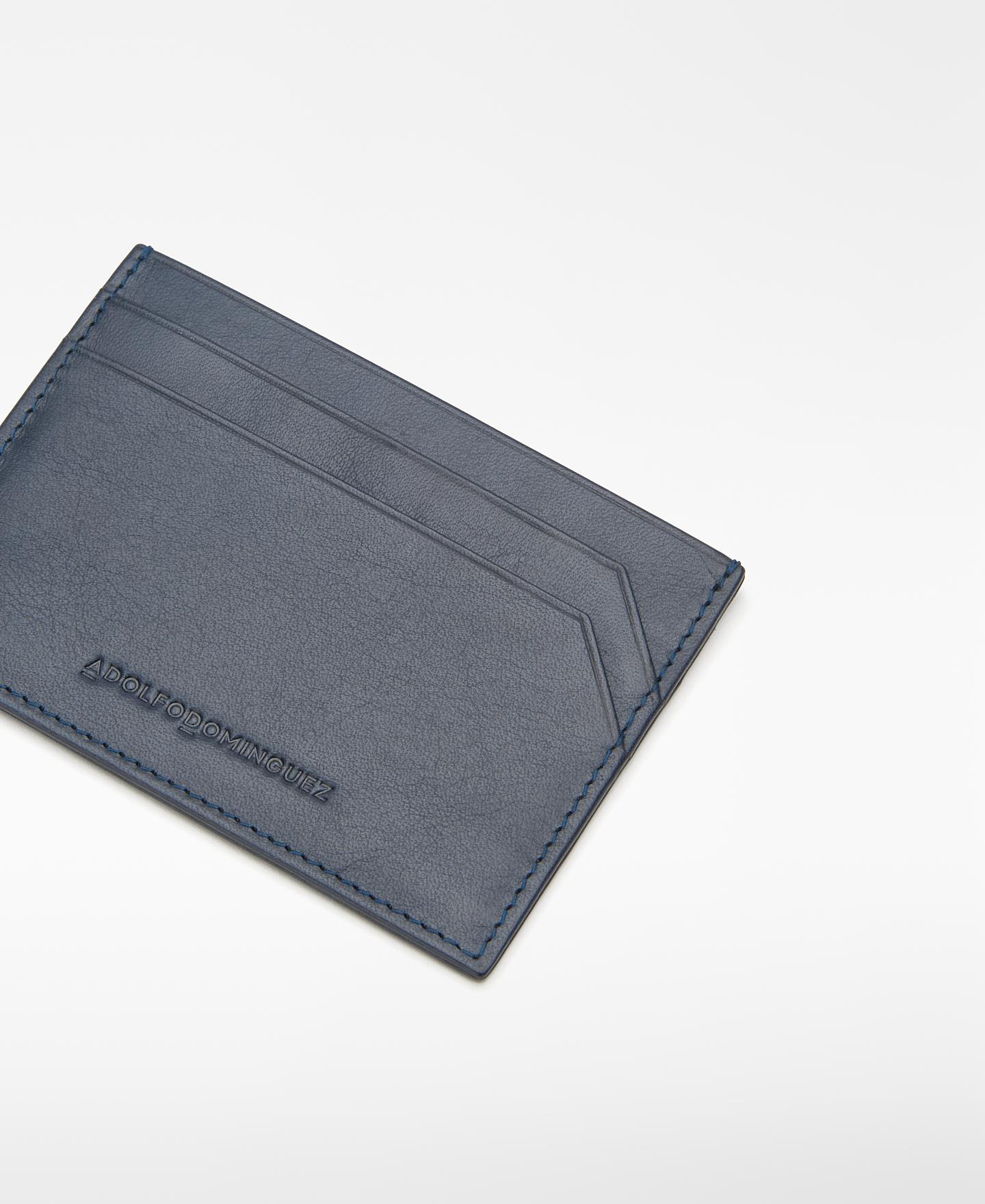 Cartera de hombre tarjetero de piel con esquina biselada - Adolfo Dominguez - Azul marino Azul marino-3