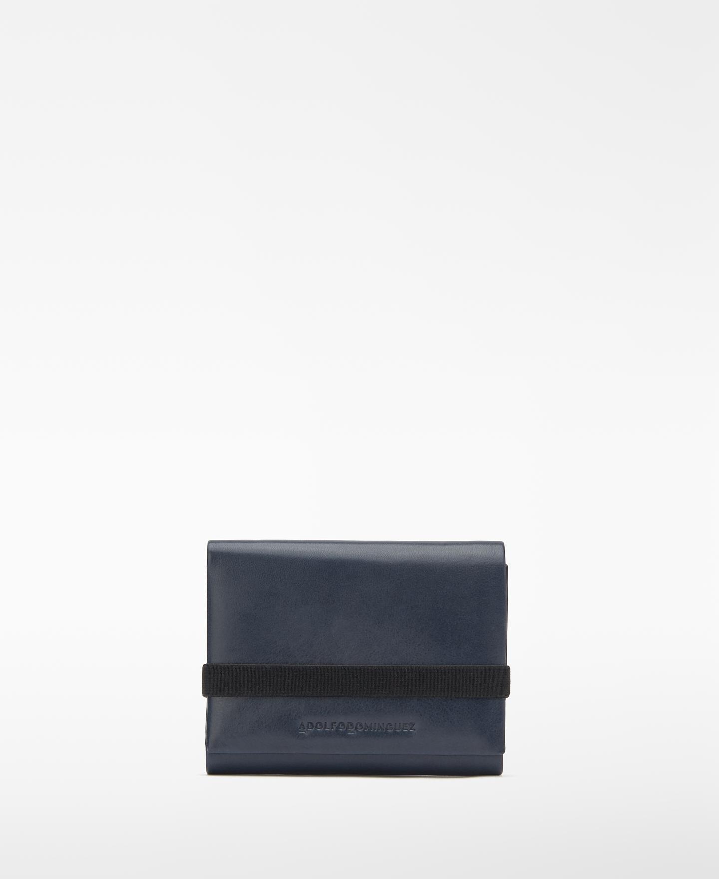 Imagen 0 de Cartera de hombre tríptico de piel con cierre elástico Azul marino