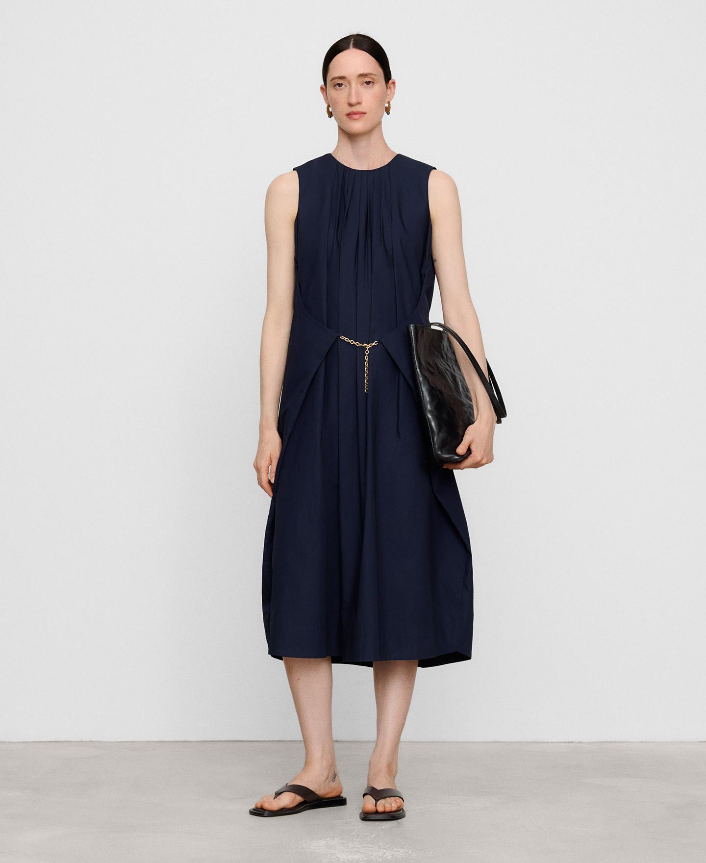 Vestido midi de algodón orgánico con silueta globo - Adolfo Dominguez - Azul marino Azul marino-2