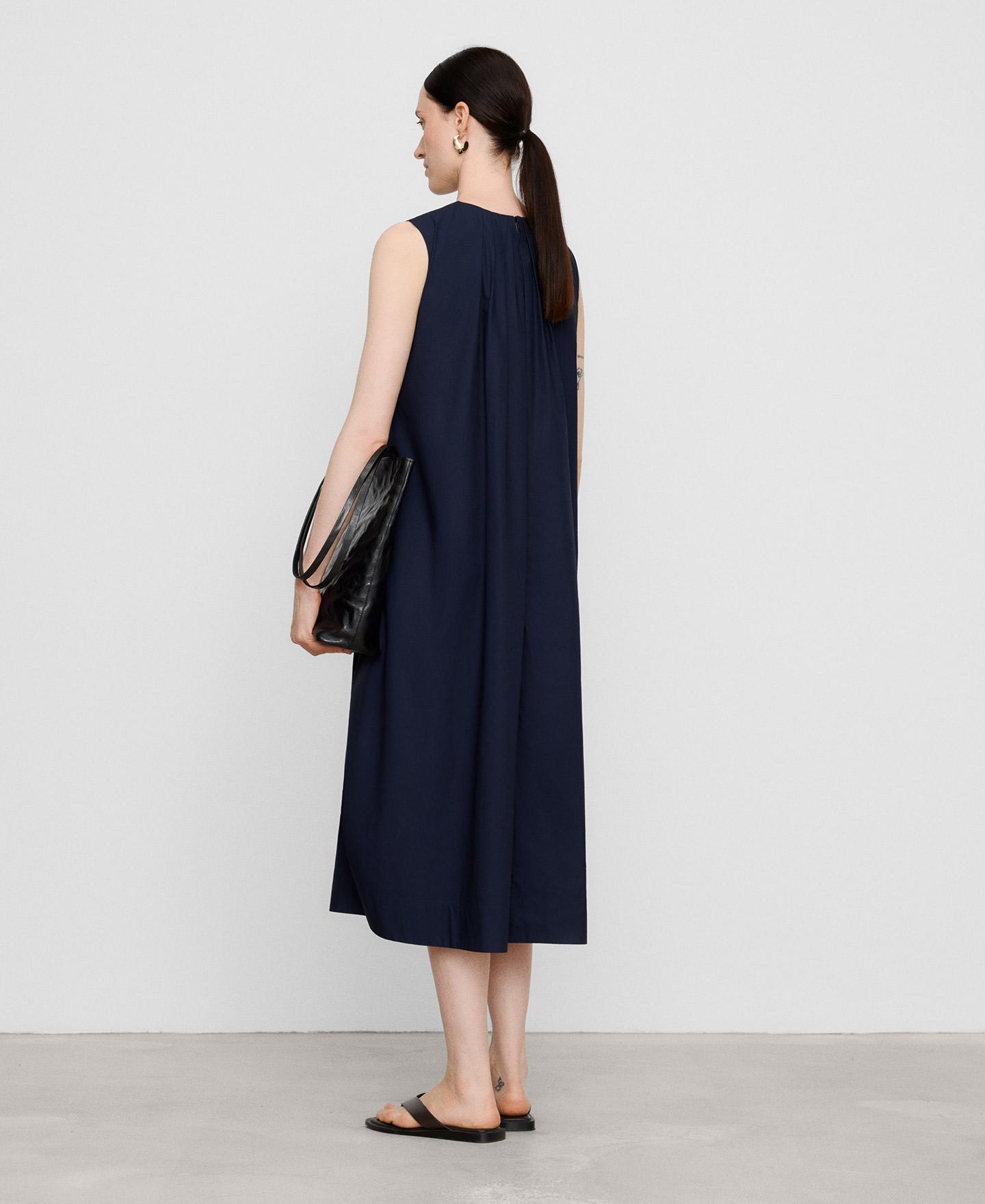 Vestido midi de algodón orgánico con silueta globo - Adolfo Dominguez - Azul marino Azul marino-3