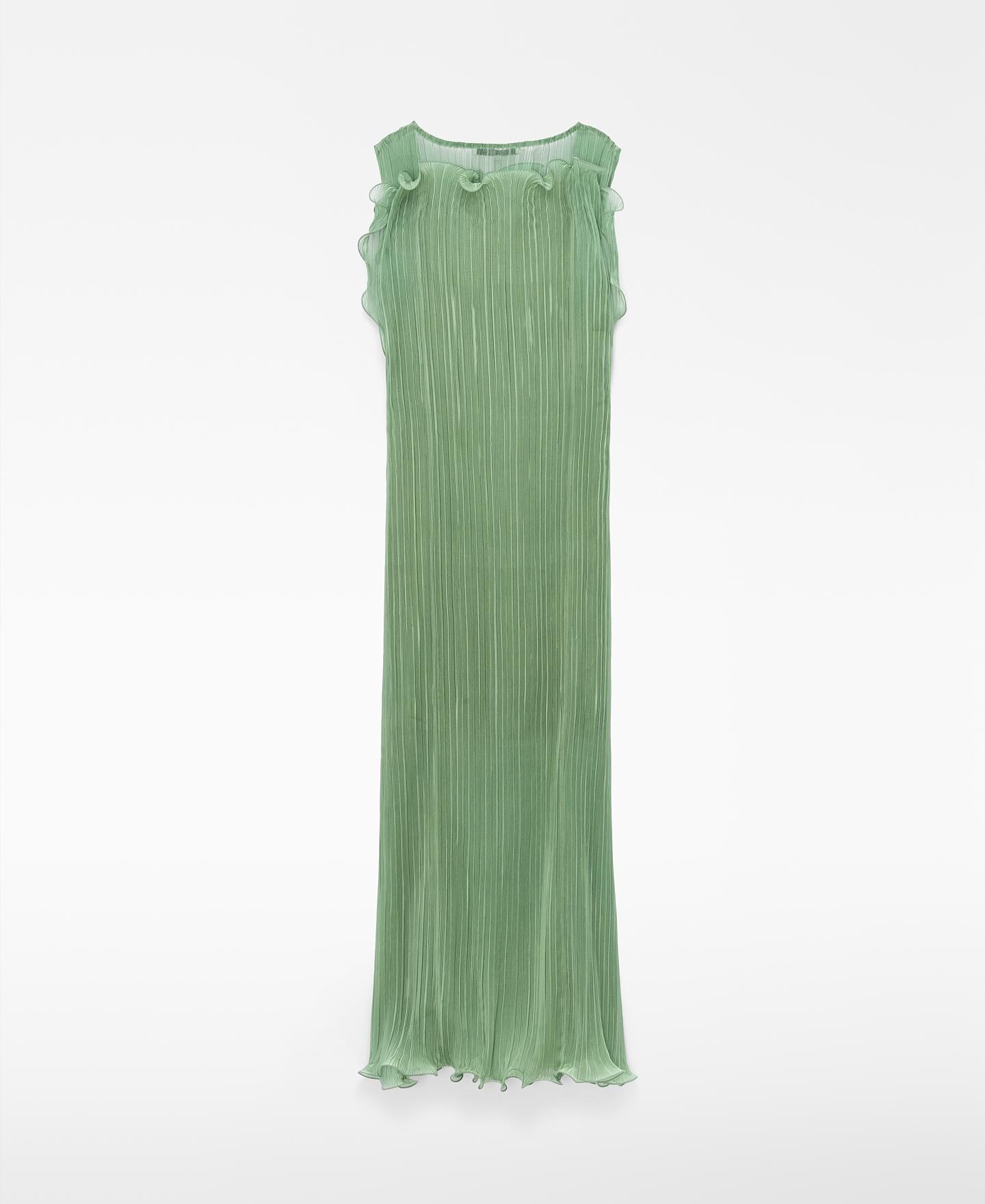 Vestido largo de crinkle con escote estructurado - Adolfo Dominguez - Verde Verde-5
