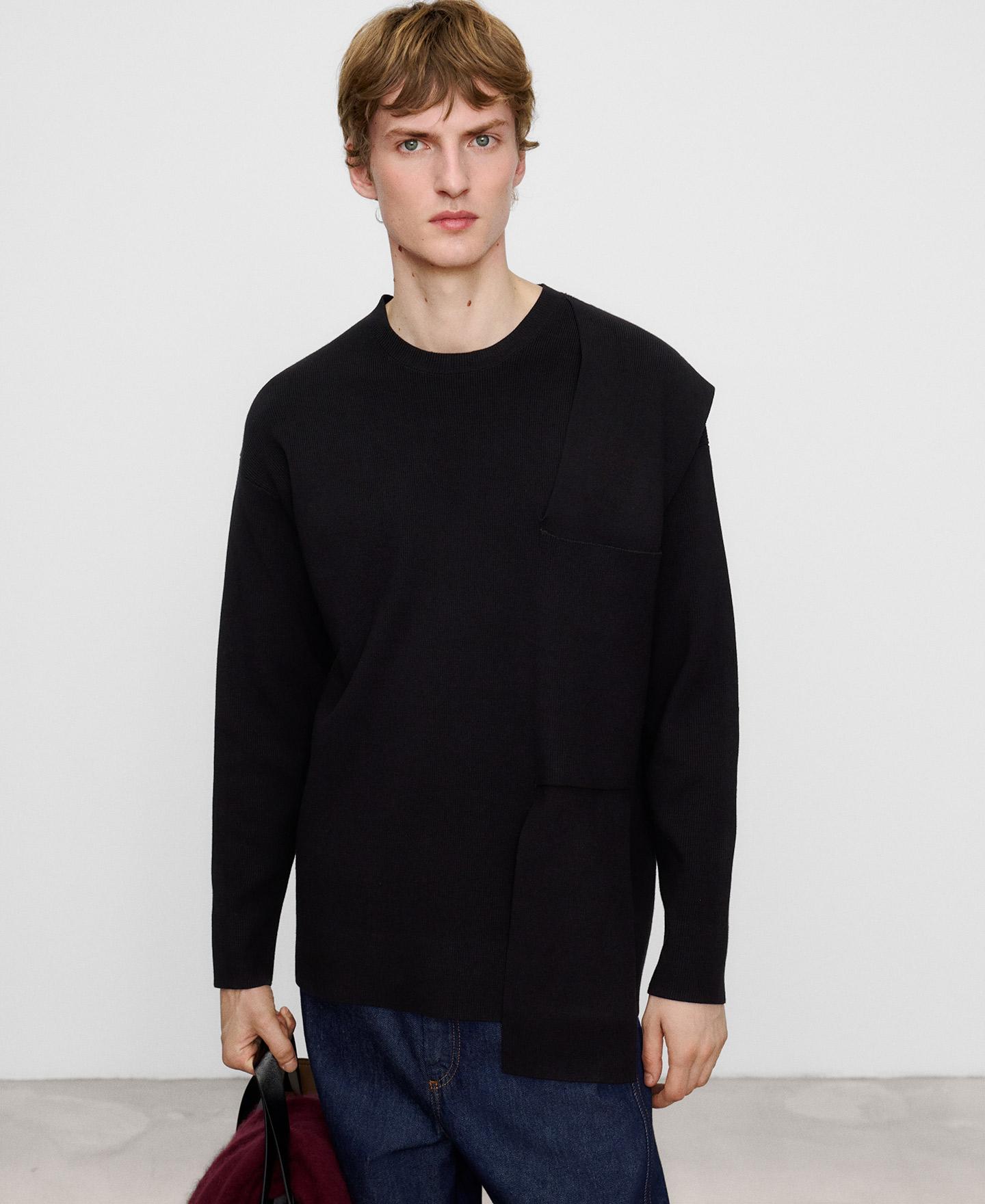 Imagen 0 de Jersey de hombre con cuello caja con pieza entrelazada Negro