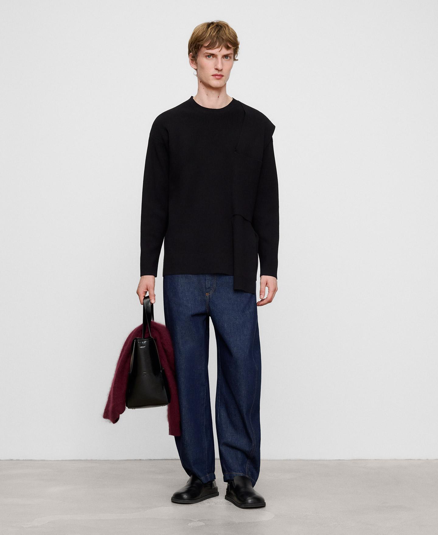 Jersey de hombre con cuello caja con pieza entrelazada - Adolfo Dominguez - Negro Negro-2