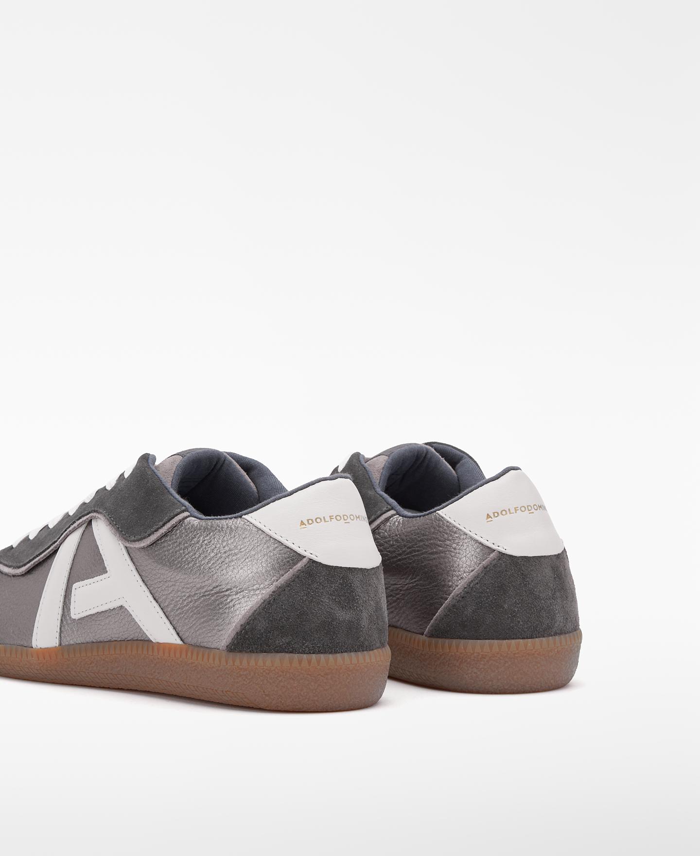 Zapatilla deportiva de mujer de acabado metalizado y cordones - Adolfo Dominguez - Gris oscuro metalizado Gris oscuro metalizado-5