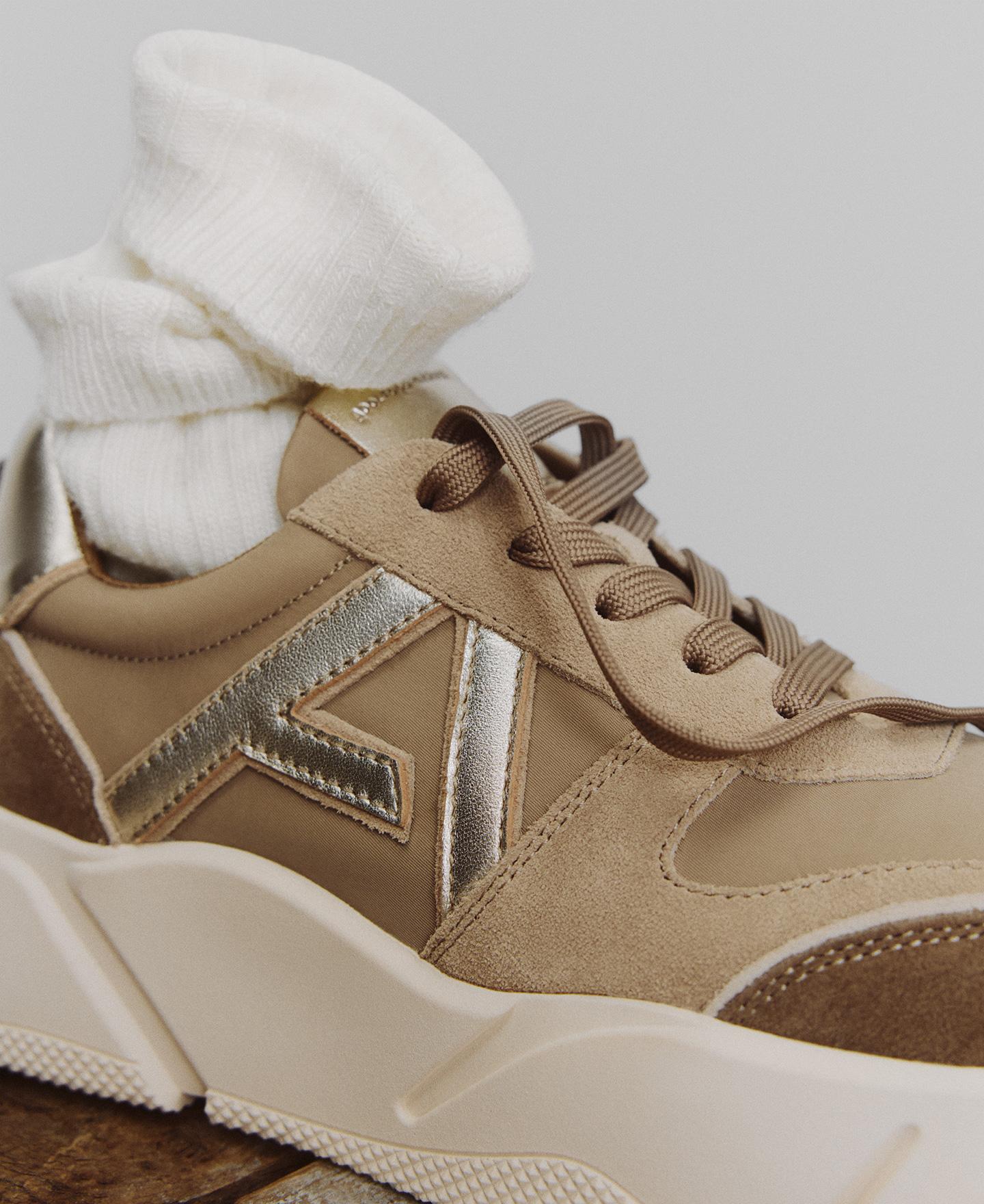 Zapatillas de plataforma de mujer con piel y maxi logo - Adolfo Dominguez - Camel Camel-6