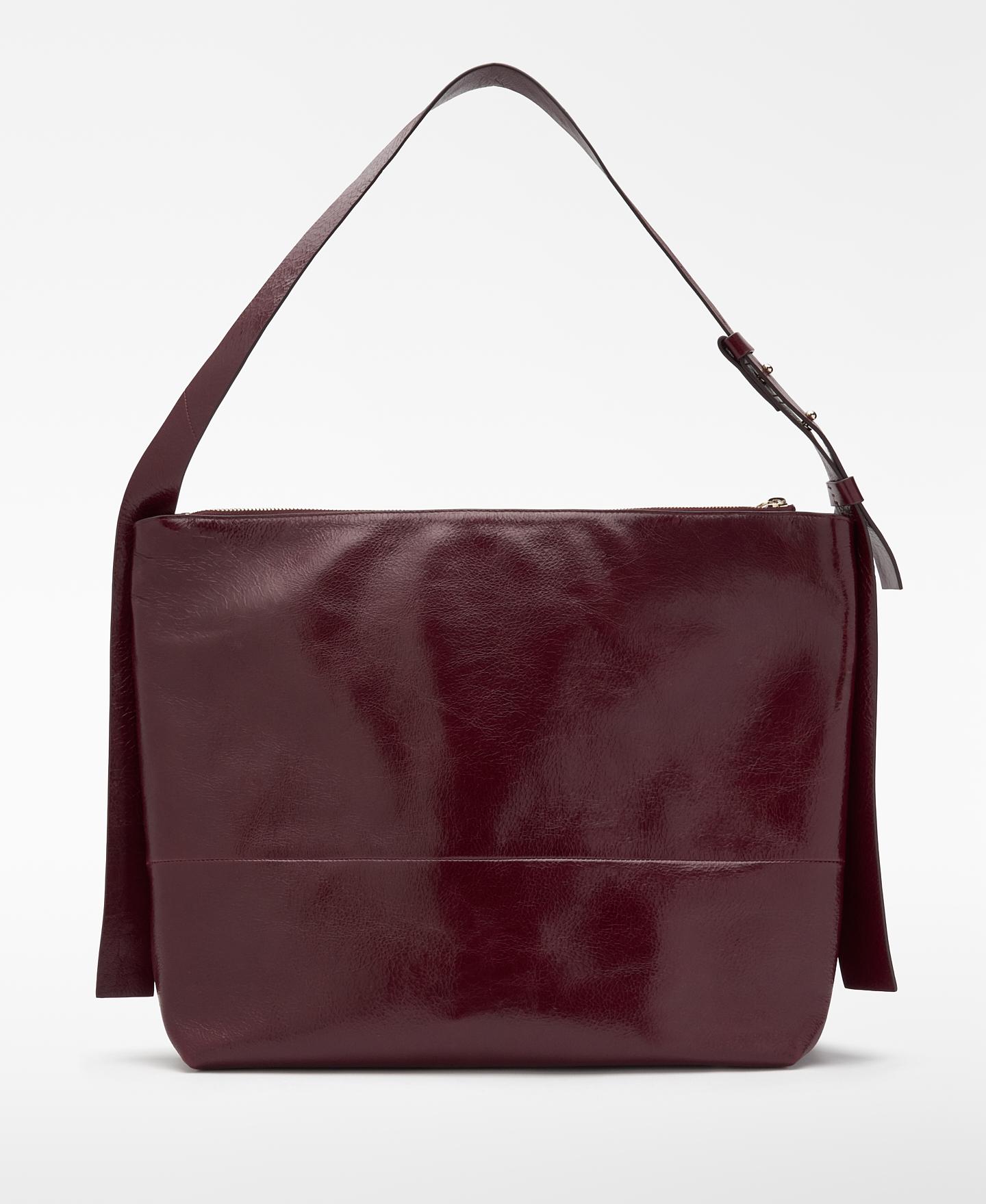 Bolso de hombro de mujer orión de piel con cierre cremallera y textura craquelada - Adolfo Dominguez - Burdeos Burdeos-5