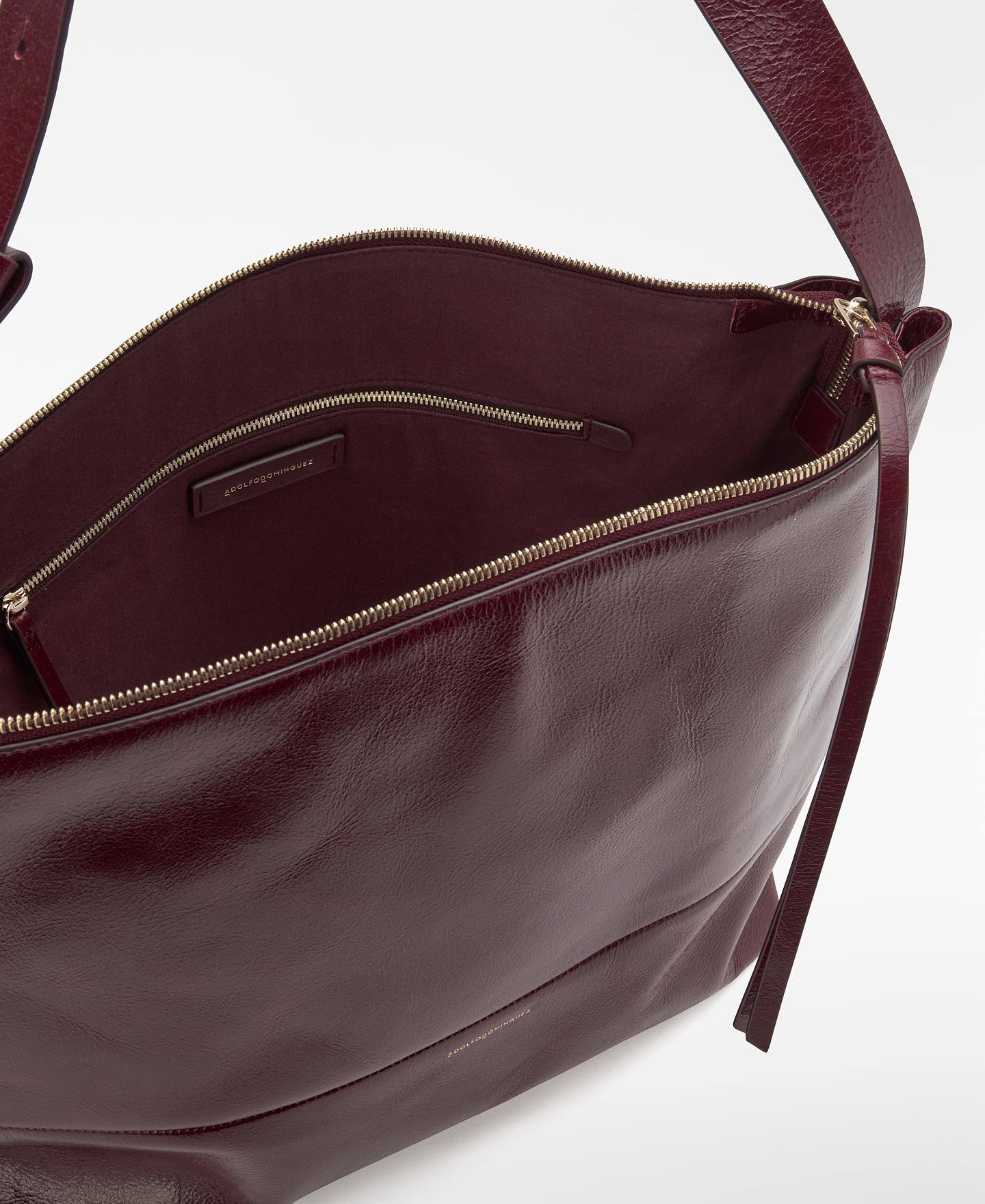 Bolso de hombro de mujer orión de piel con cierre cremallera y textura craquelada - Adolfo Dominguez - Burdeos Burdeos-4