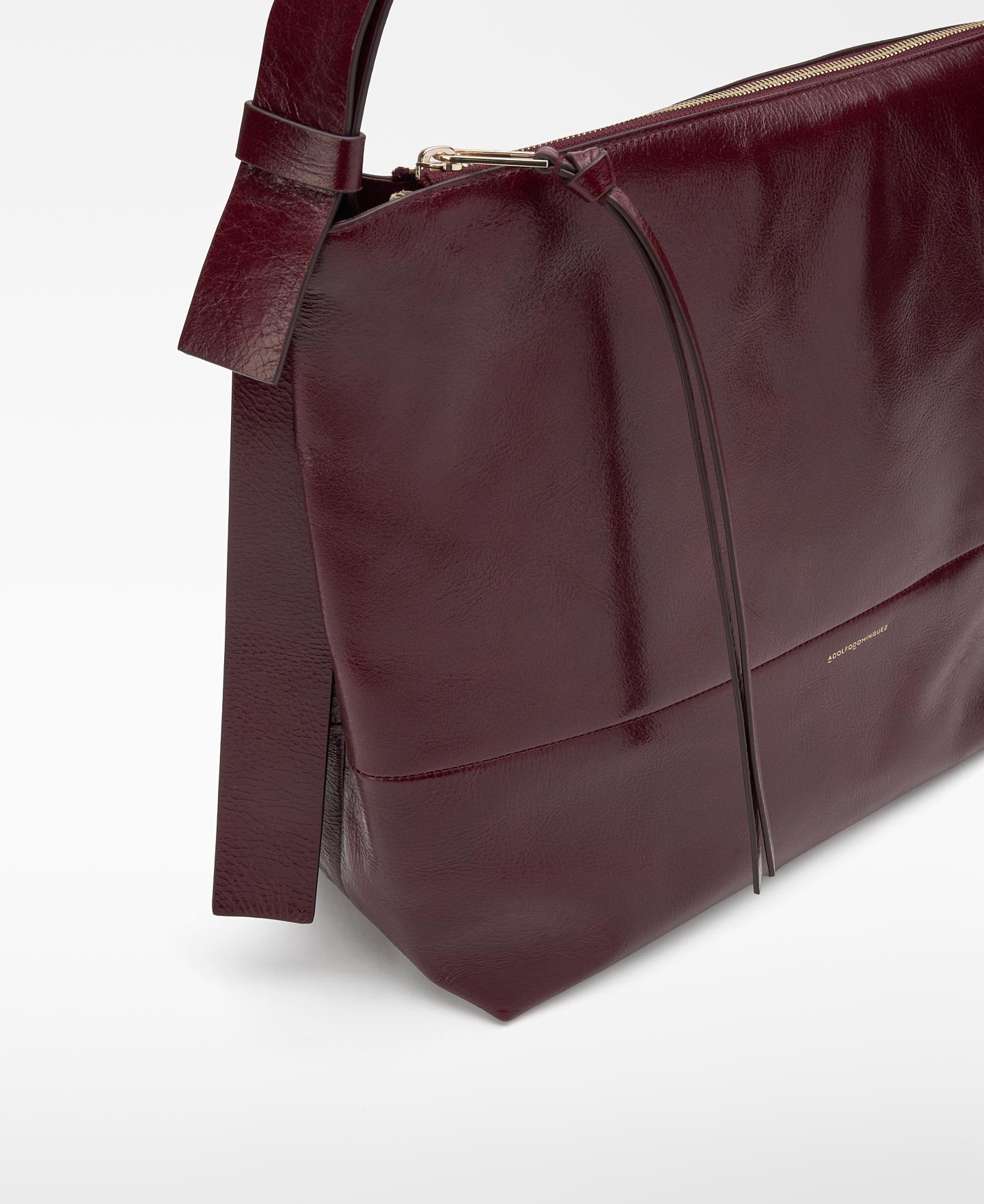 Bolso de hombro de mujer orión de piel con cierre cremallera y textura craquelada - Adolfo Dominguez - Burdeos Burdeos-6