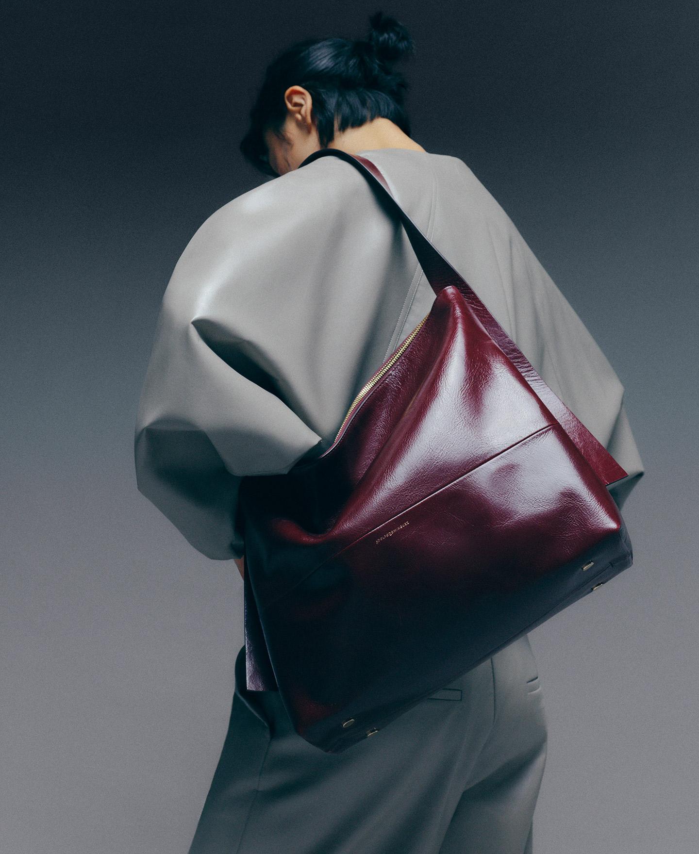 Bolso de hombro de mujer orión de piel con cierre cremallera y textura craquelada - Adolfo Dominguez - Burdeos Burdeos-3