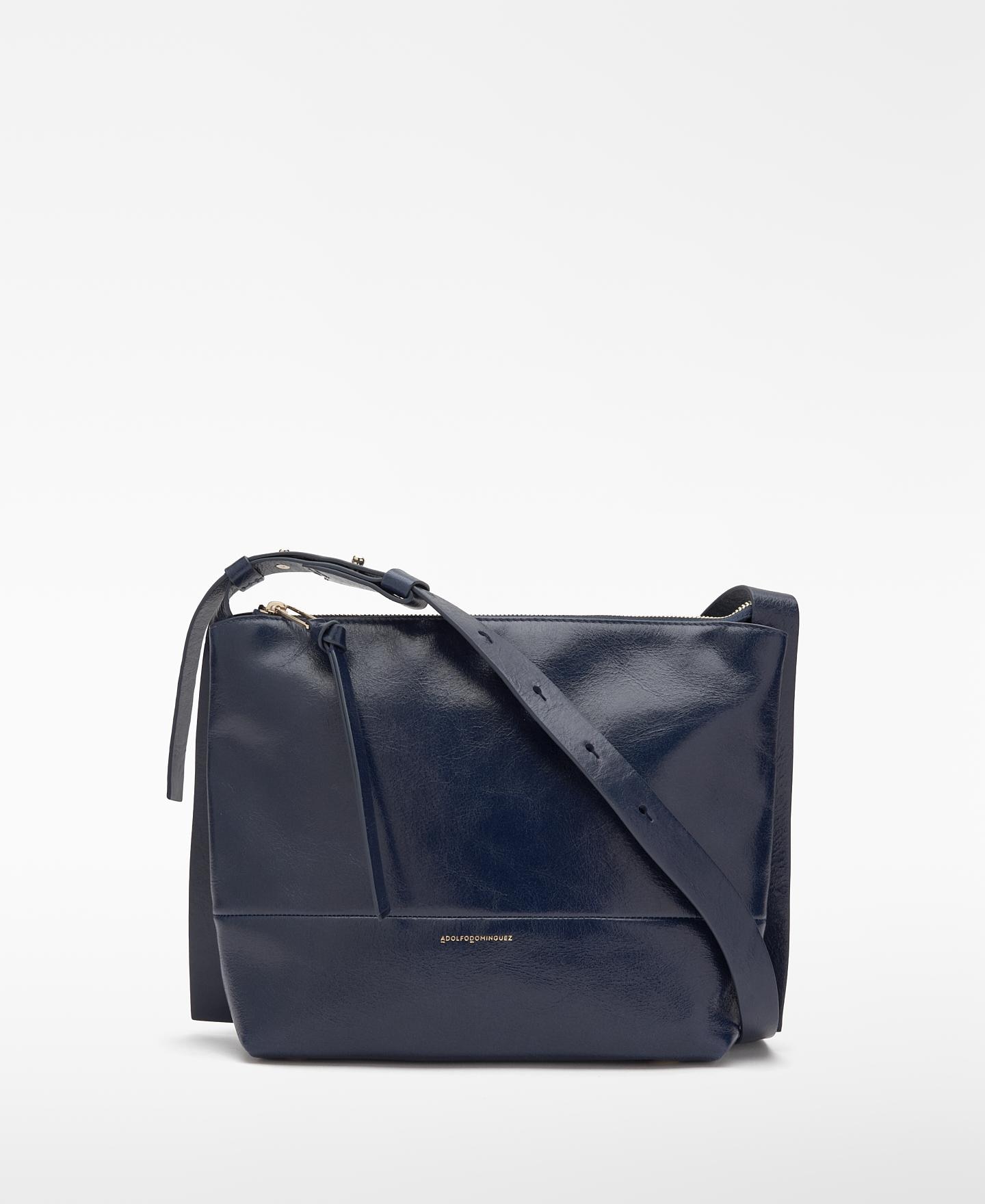 Bolso de hombro de mujer orión de piel con cierre cremallera y textura craquelada - Adolfo Dominguez - Azul marino Azul marino-1
