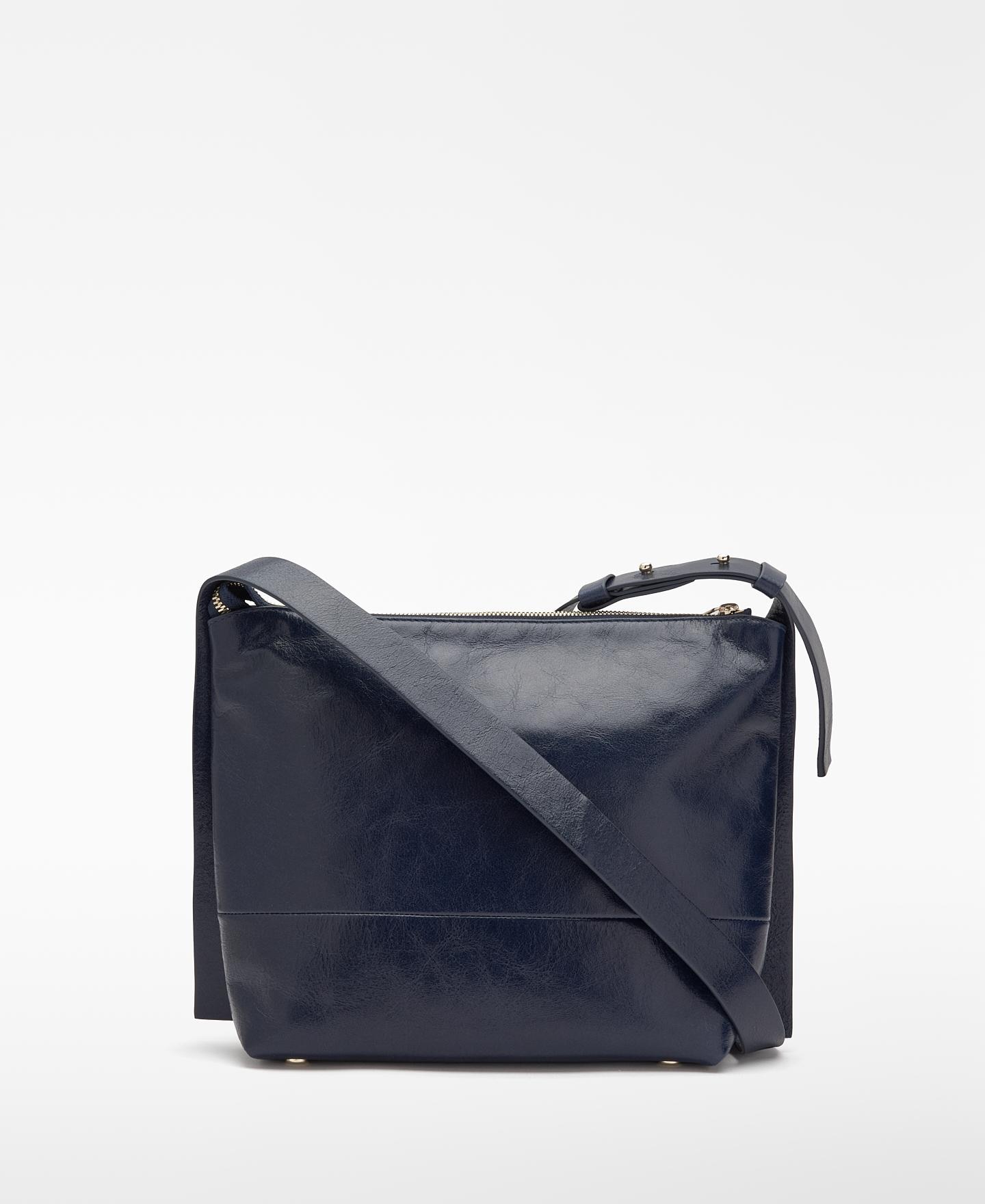 Bolso de hombro de mujer orión de piel con cierre cremallera y textura craquelada - Adolfo Dominguez - Azul marino Azul marino-6