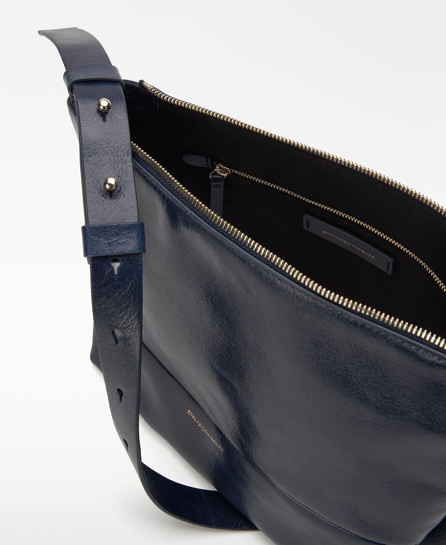Bolso de hombro de mujer orión de piel con cierre cremallera y textura craquelada - Adolfo Dominguez - Azul marino Azul marino-5