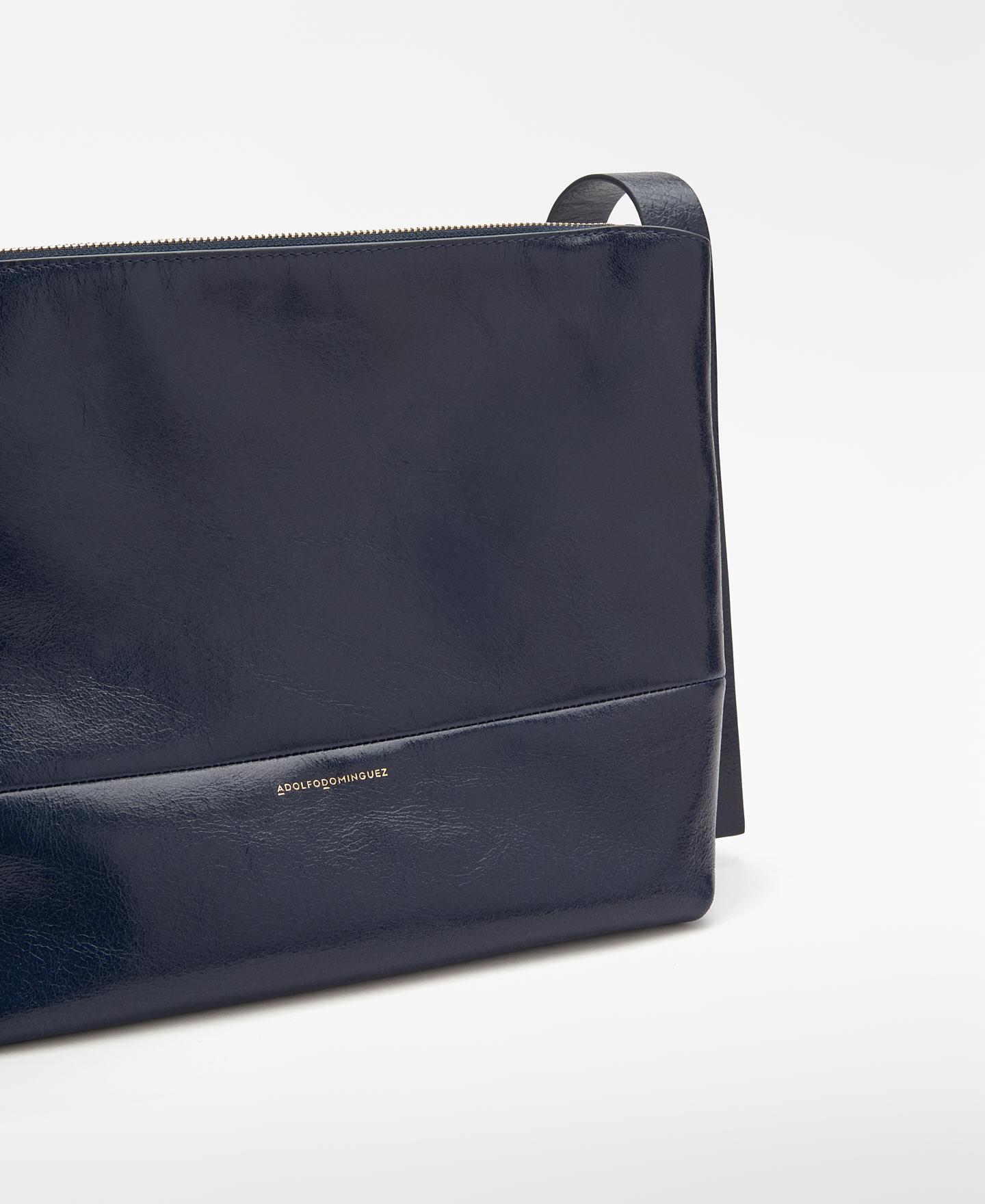 Bolso de hombro de mujer orión de piel con cierre cremallera y textura craquelada - Adolfo Dominguez - Azul marino Azul marino-7