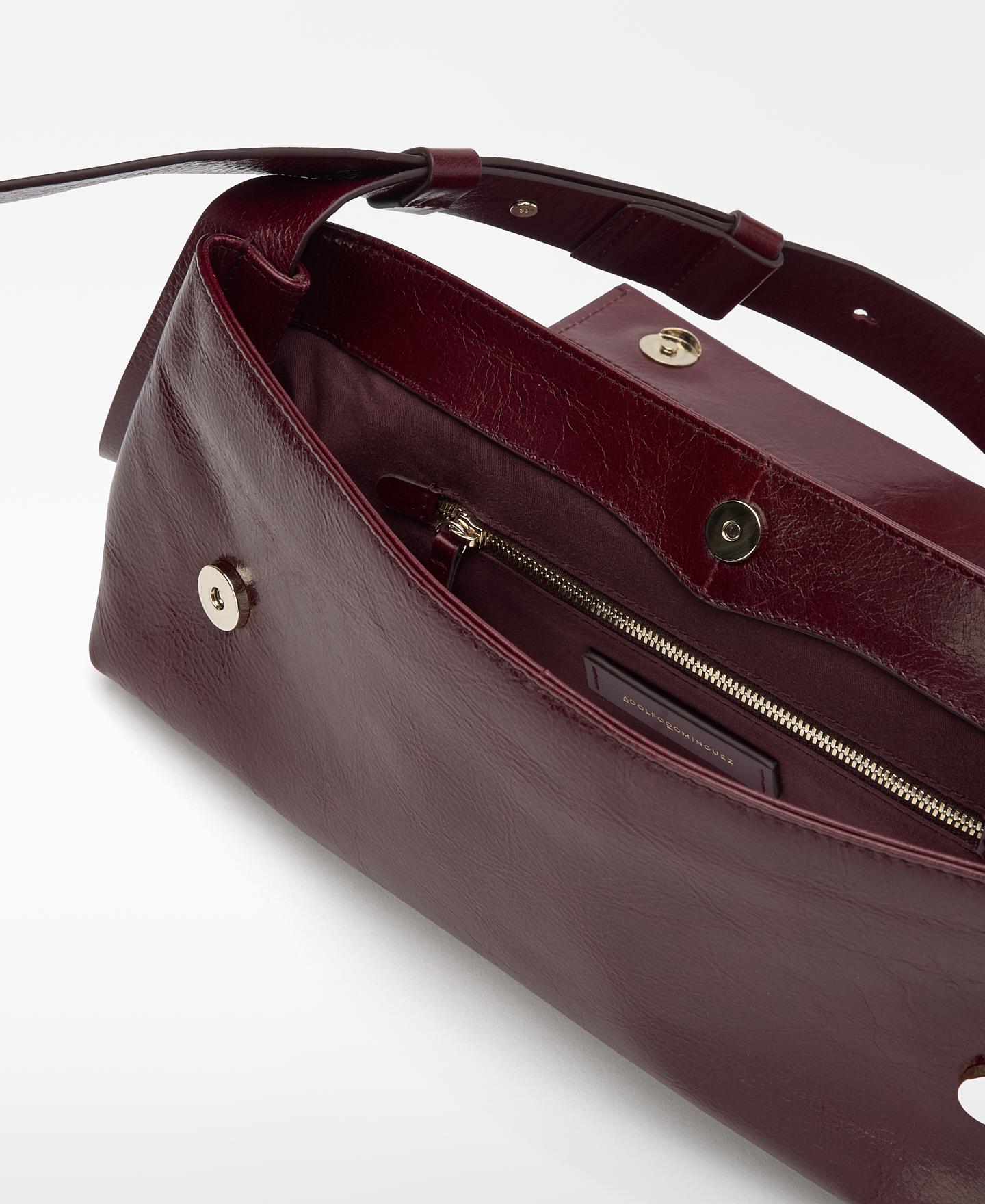 Bolso de hombro de mujer orión de piel con textura craquelada - Adolfo Dominguez - Burdeos Burdeos-5