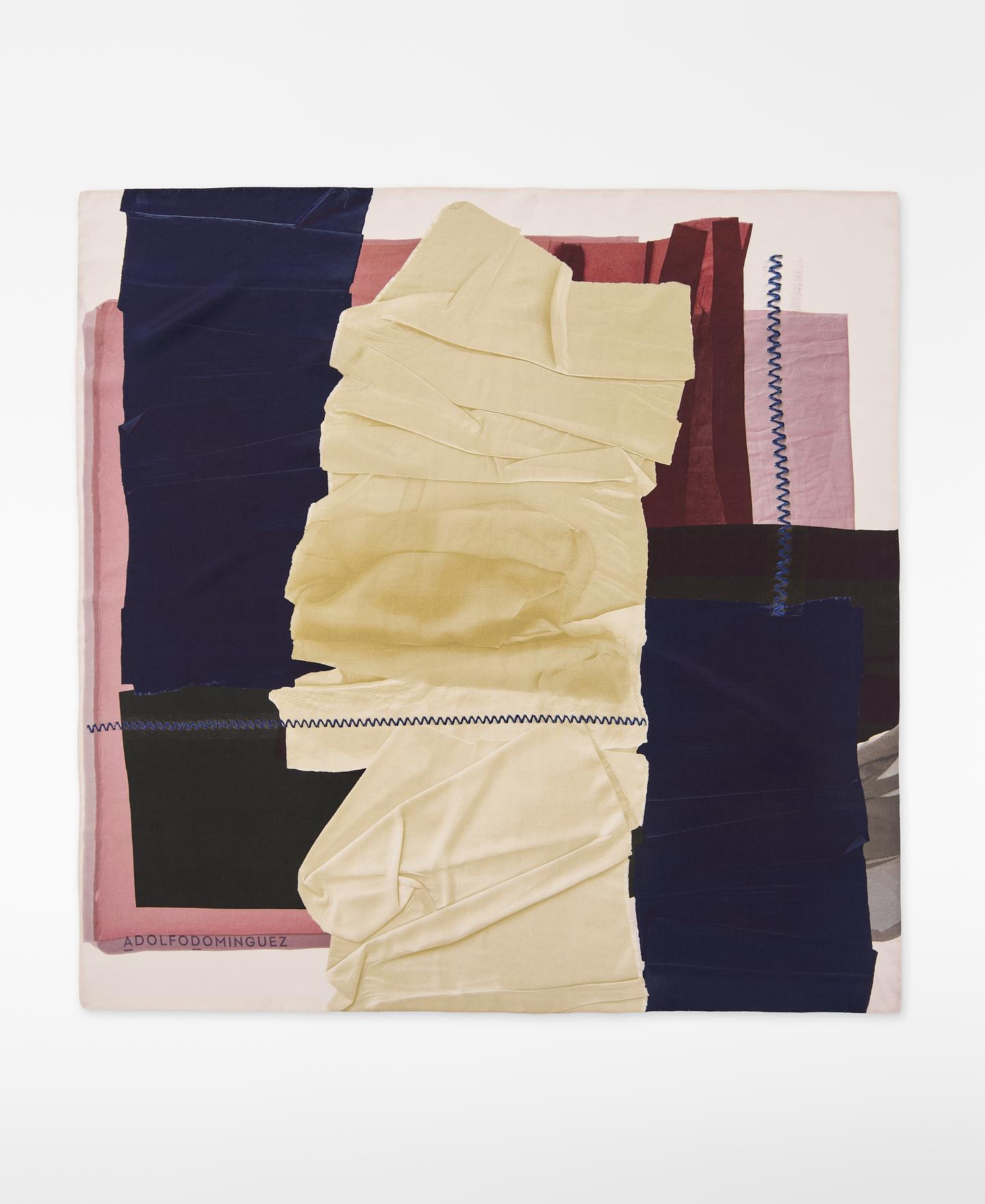 Imagen 0 de Pañuelo de mujer de seda estampado y pespuntes zigzag Multicolor