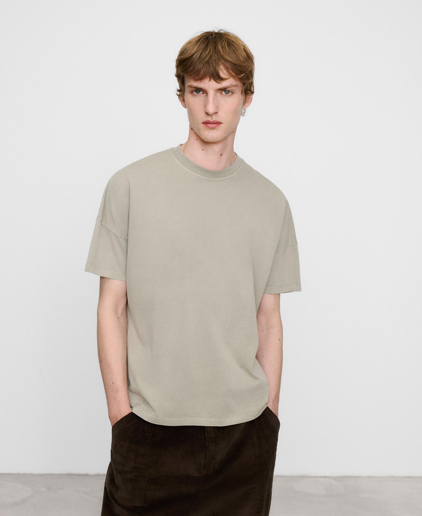 Camiseta de manga corta de hombre de algodón con regular fit y cuello caja - Adolfo Dominguez - Topo Topo-1