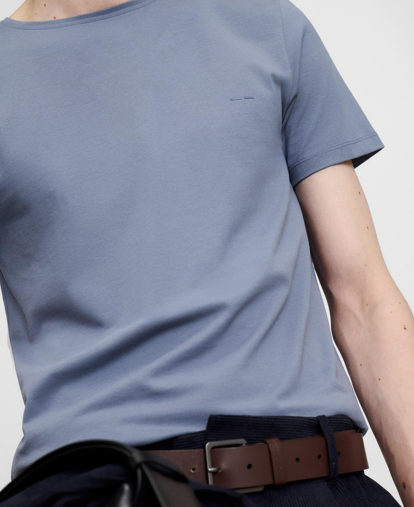 Camiseta de manga corta de hombre slim fit con algodón y cuello caja - Adolfo Dominguez - Azul Azul-4