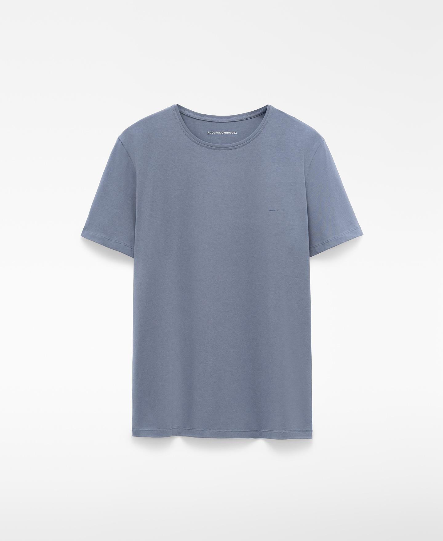 Camiseta de manga corta de hombre slim fit con algodón y cuello caja - Adolfo Dominguez - Azul Azul-6
