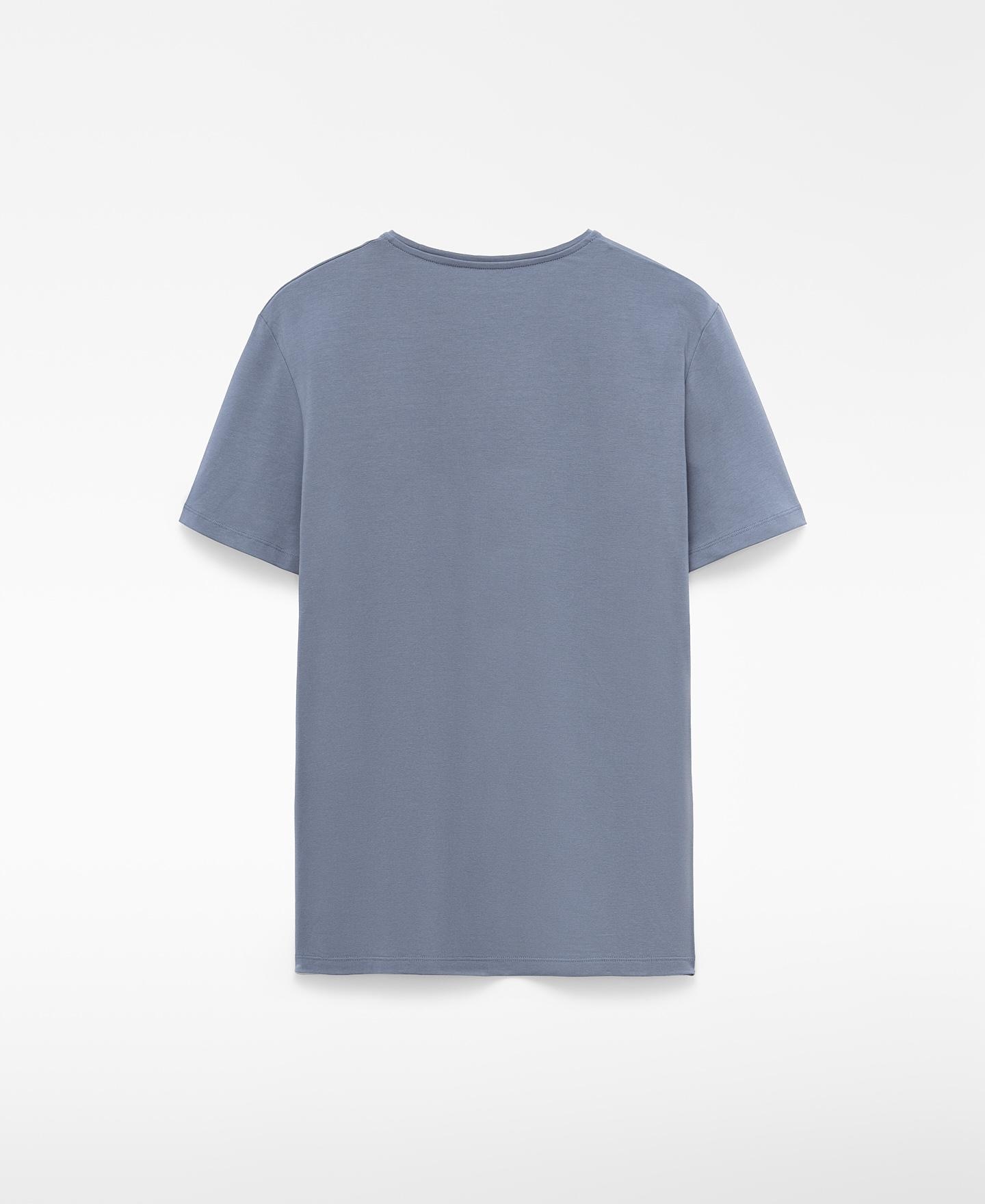 Camiseta de manga corta de hombre slim fit con algodón y cuello caja - Adolfo Dominguez - Azul Azul-5