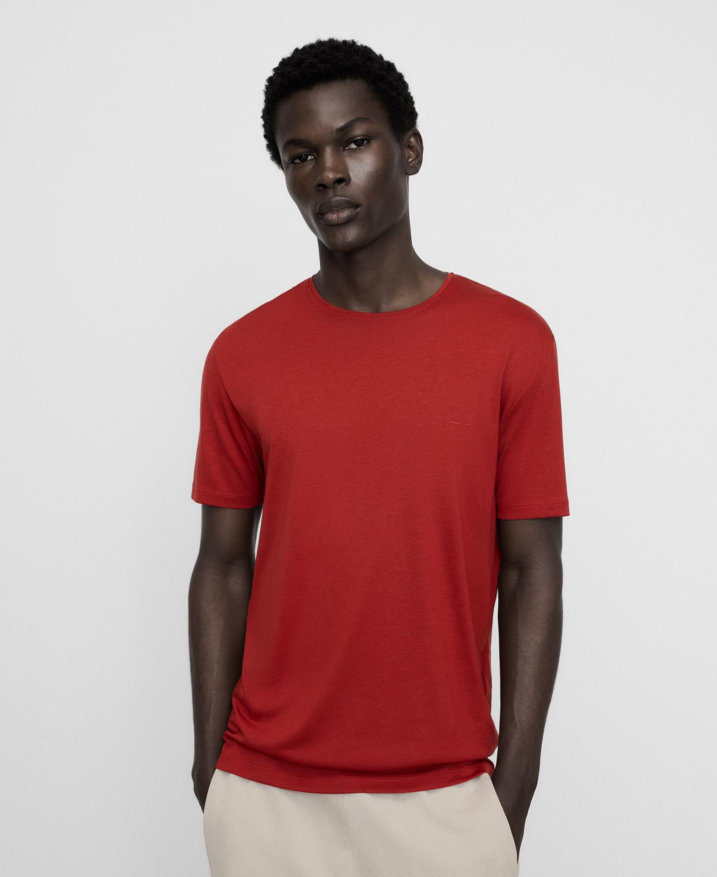 Camiseta de manga corta de hombre regular fit en lyocell y algodón - Adolfo Dominguez - Rojo Rojo-1
