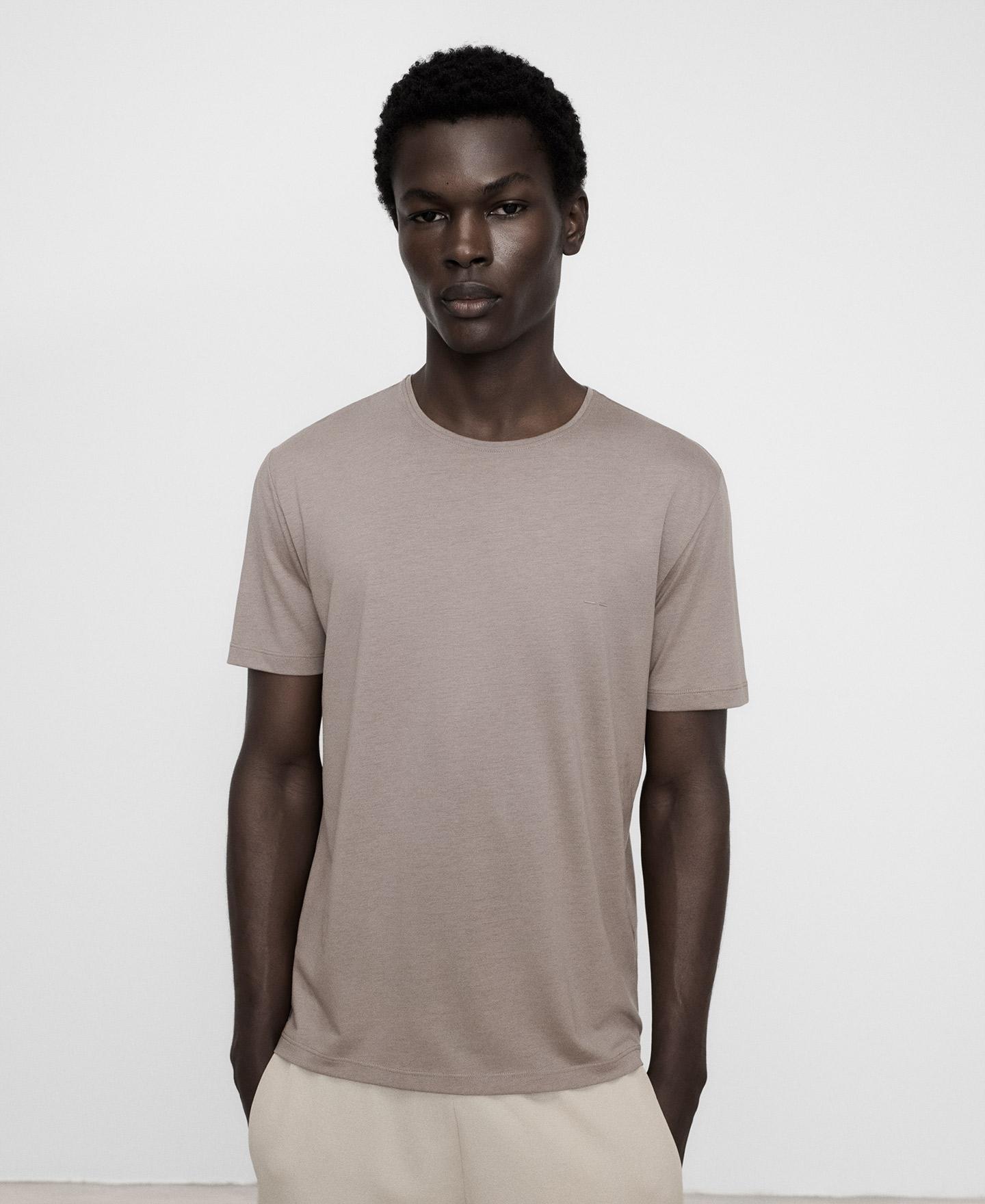 Camiseta de manga corta de hombre regular fit en lyocell y algodón - Adolfo Dominguez - Topo Topo-1