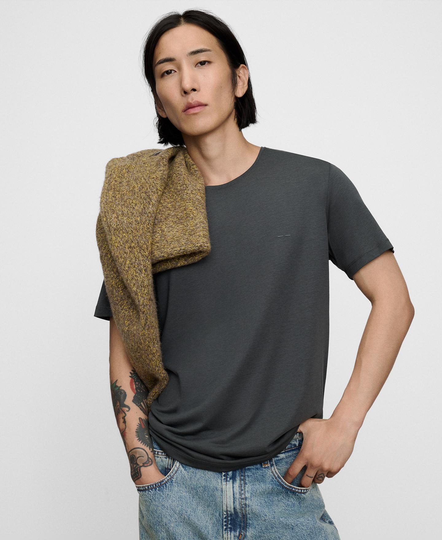 Camiseta de manga corta de hombre regular fit en lyocell y algodón - Adolfo Dominguez - Petróleo Petróleo-1