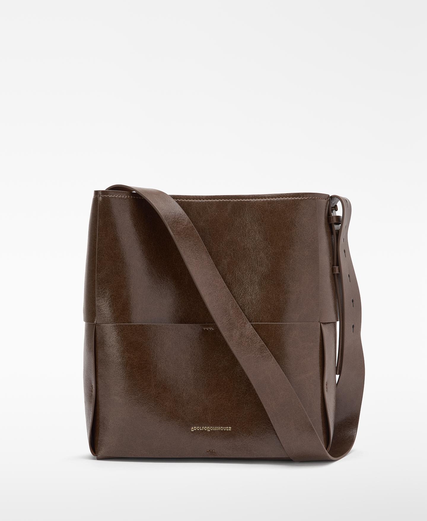 Bolso de hombro de mujer horizonte vertical con estructura trenzada - Adolfo Dominguez - Marrón Marrón-1
