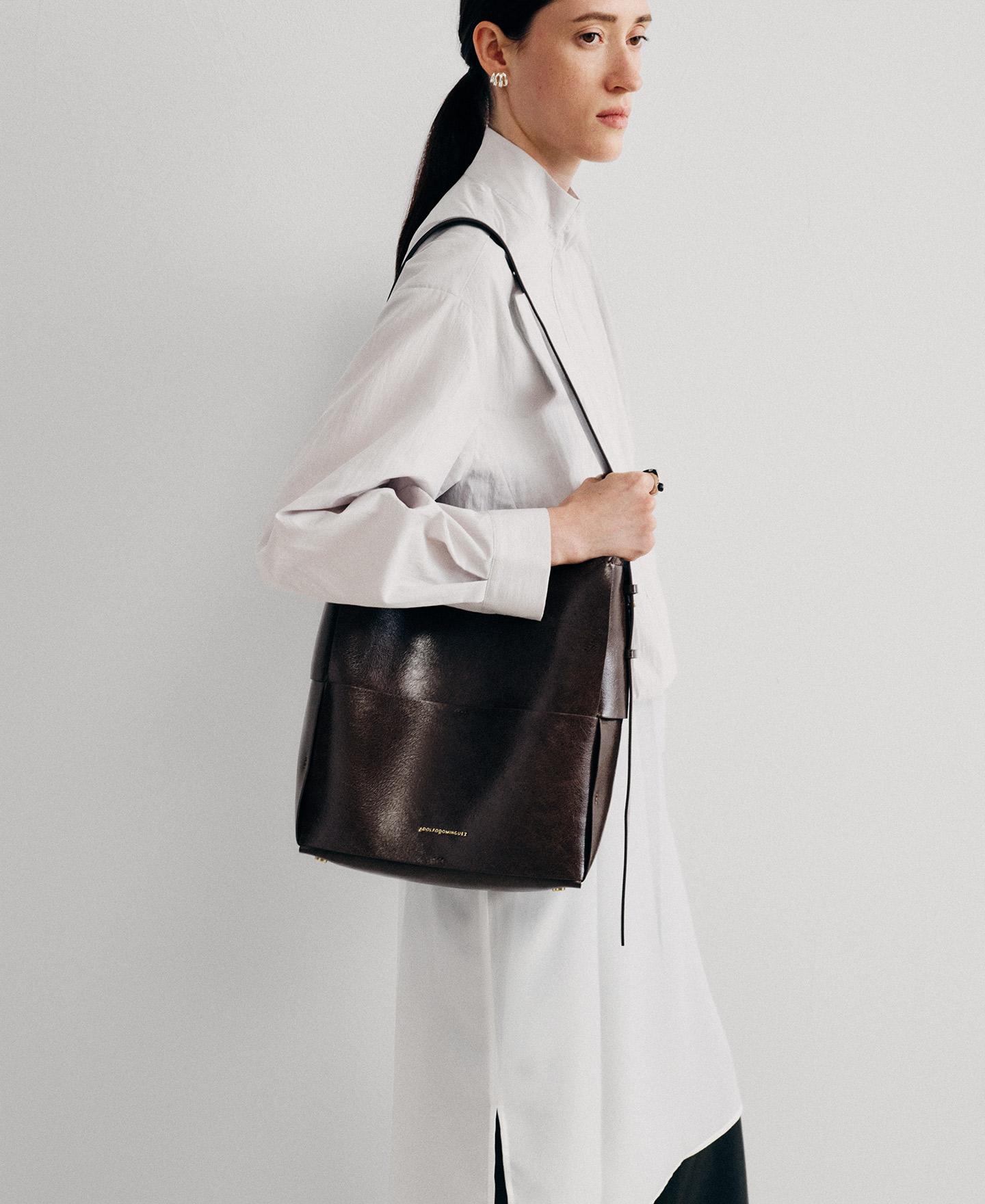 Bolso de hombro de mujer horizonte vertical con estructura trenzada - Adolfo Dominguez - Marrón Marrón-2
