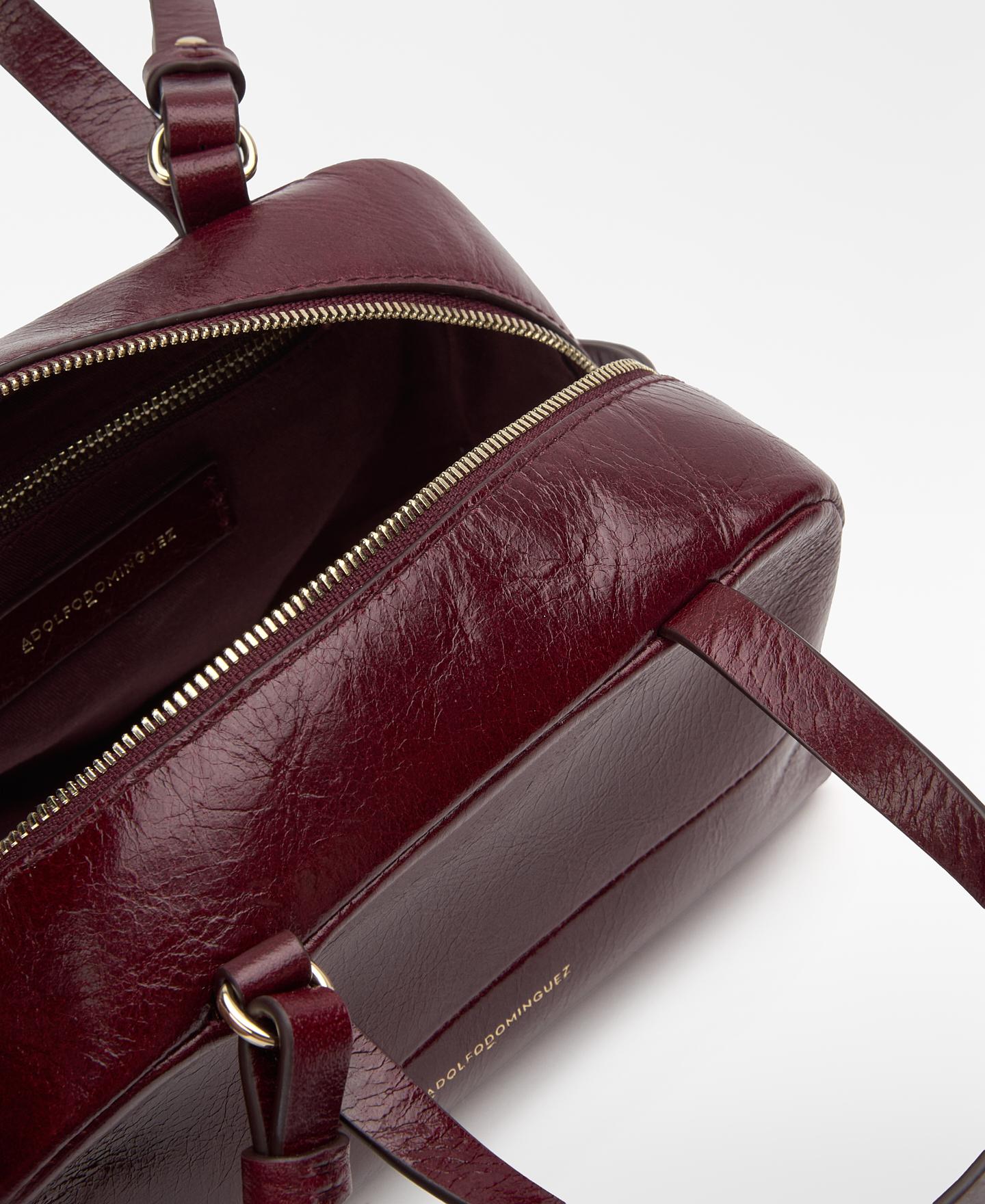 Bolso de mano de mujer orión de piel con cierre cremallera y textura craquelada - Adolfo Dominguez - Burdeos Burdeos-3